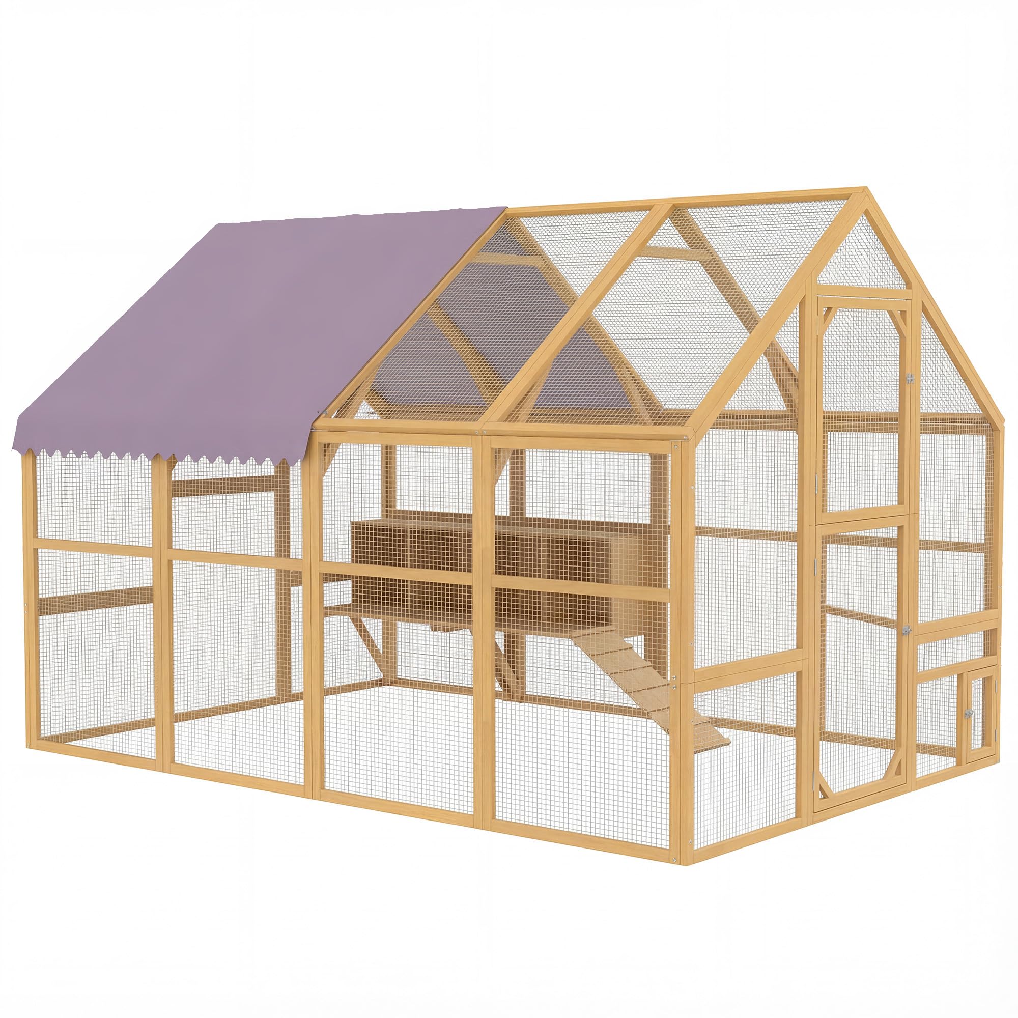 PawHut Hühnerstall 5,2m² ca. 2,8x1,8x1,9m Freilaufgehege Holz mit Freilauf Sicherheitsschloss Teilbare Tür 4 Nistkasten Dach Rampe begehbar Hühnergehege Vogelkäfig für 8-12 Hühner Kaninchen Ente