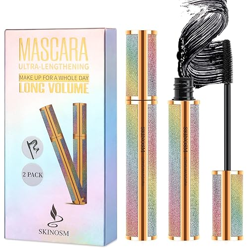 2 Pack Black Volume & Length Lasting All Day Mascara, 4D Silk Fiber Lash, Waterproof Lengthening No Clumping & Smudging