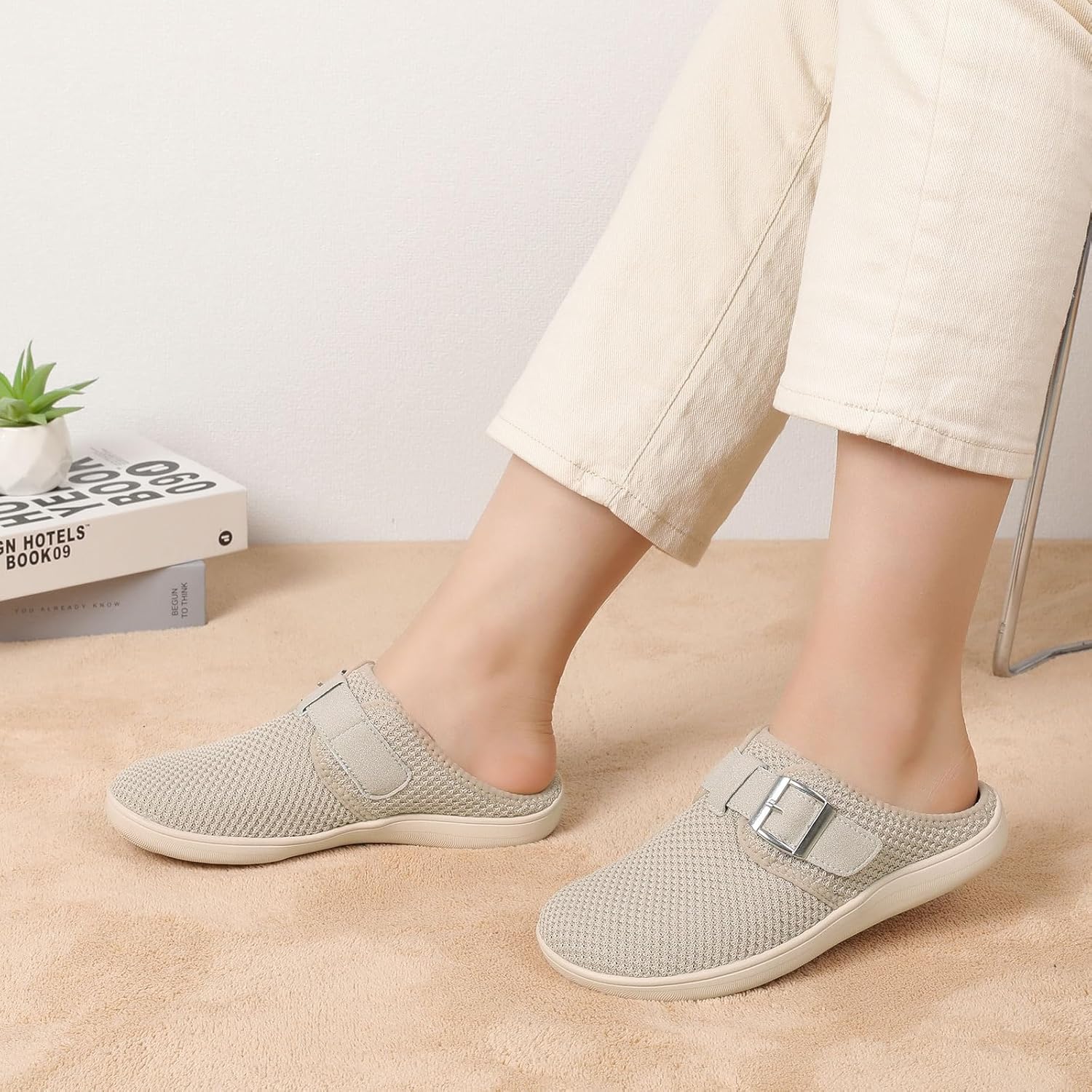 JOINFREE Womens Wide Slippers Adjustable Diabetic Mules Slip on House Slipper Clogs Breathable Comfortable Barefoot Walking Slipper for Arthritis Edema Swollen Elderly - Image 2