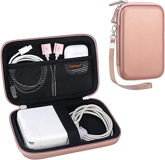 Canboc Carrying Case for MacBook Air Pro Charger MagSafe/MagSafe 2 Power Adapter, iPhone 16/16 Pro MagSafe Charger, USB C Hub, Type C Hub, USB Multiport Adapter, Hard Bag, Rose Gold+Black