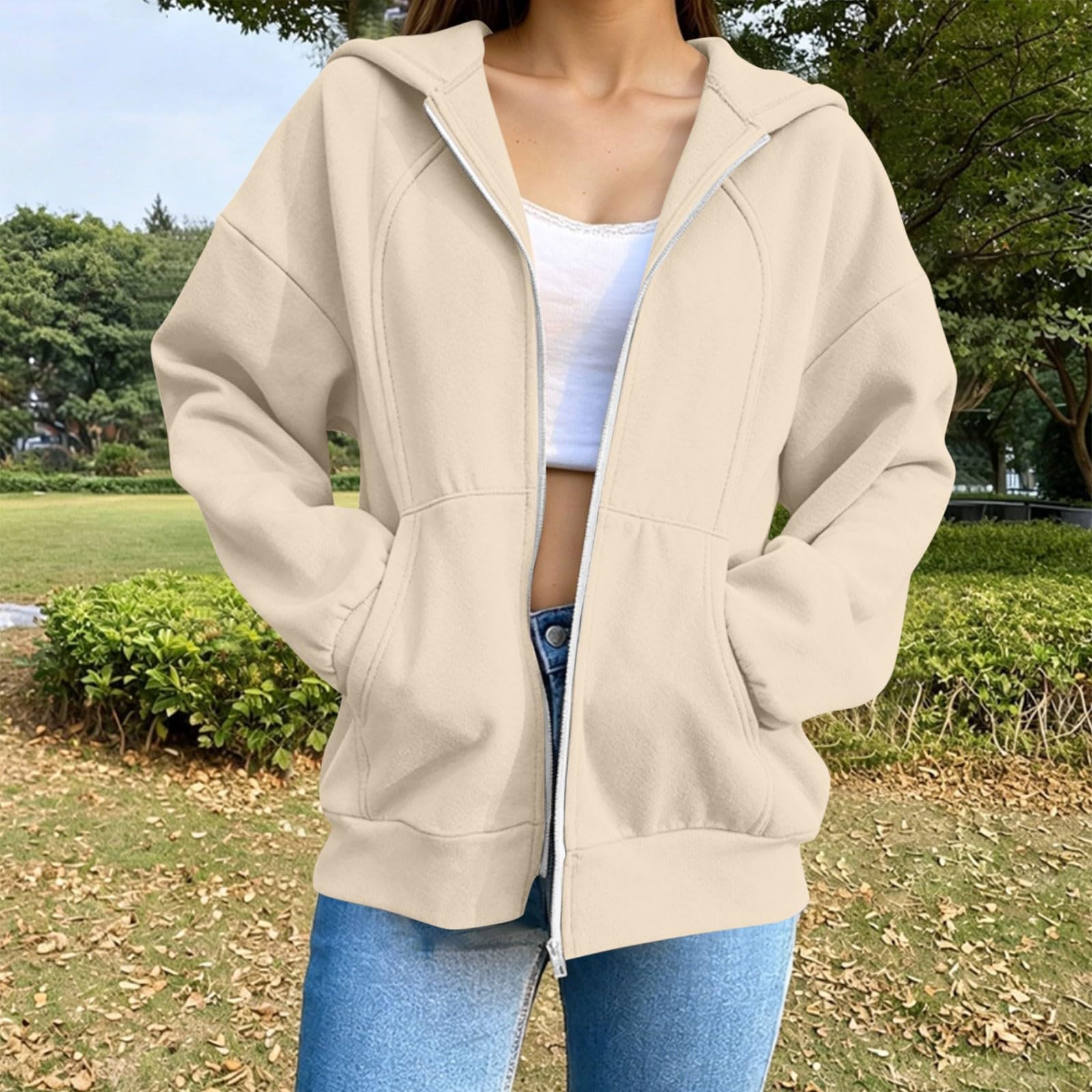Hoodie Damen Oversize Sweatjacke Lässige Strickjacke Zip Cardigan Elegant Damen-Jacken Übergang Strickjacken Freizeit Outerwear Casual Damenstrickjacke Bequem Herbstmantel Mode Oberbekleidung S-XXL