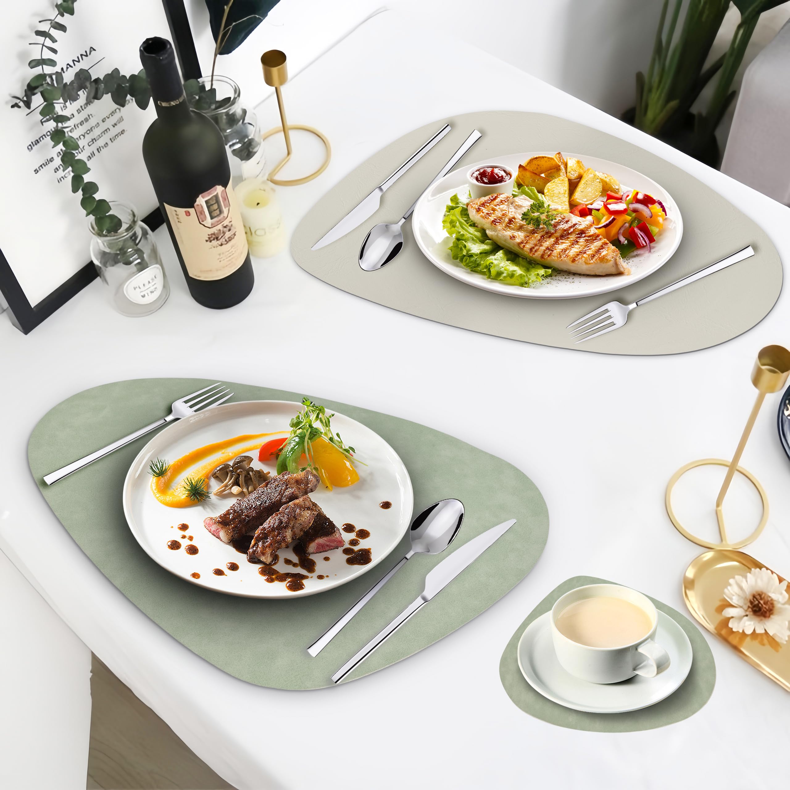 RANJIMA Placemats leer en onderzetters, set van 6 placemats, afwasbaar RANJIMA Placemats leer en onderzetters, set van 6 placemats, afwasbaar