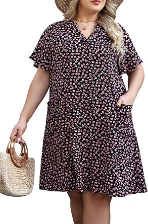 Celkuser Plus Size Summer Midi Casual Shift Dress for Womens