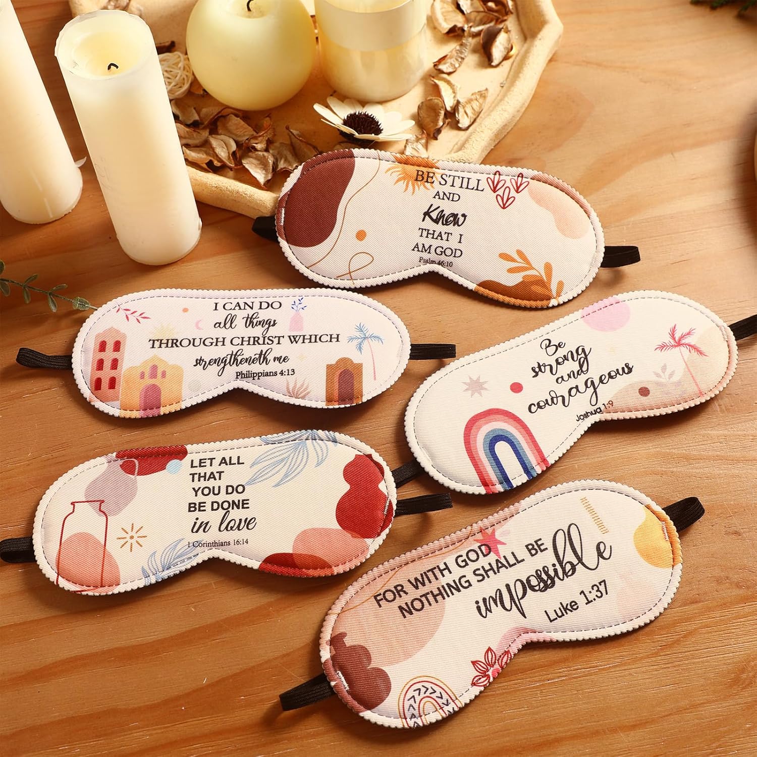 Chicingyou 50 Pcs Christian Gifts Bulk Women Boho Mask Bible Verse Religious Sleeping Eye Mask Eye Blindfold with Adjustable Strap Church Gift for Women Party Favors