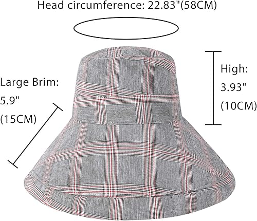 Miniatura 4 de DOCILA Elegantes sombreros de pescador para mujer, plegable, a cuadros, para el sol, la lluvia, con correa para la barbilla