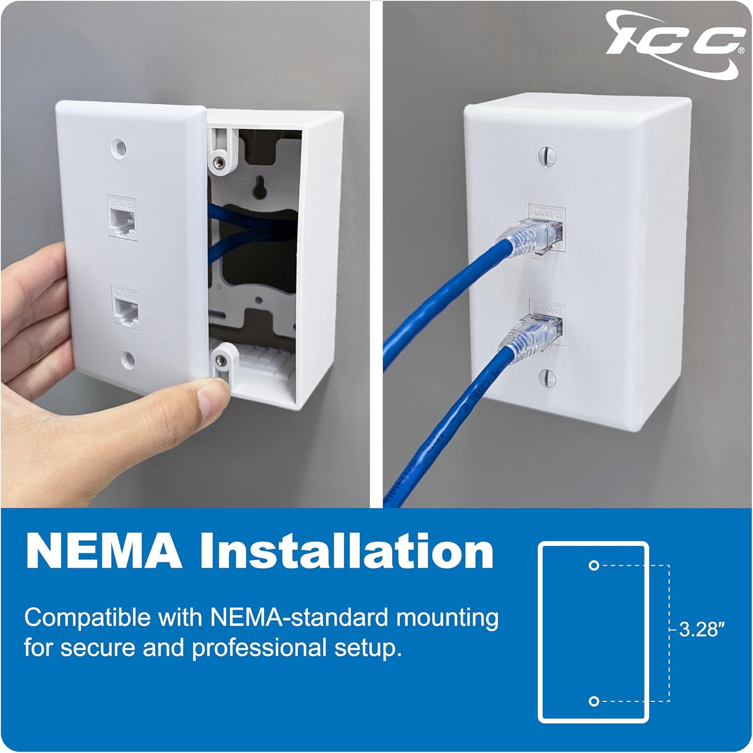 ICC 2-Port Keystone Wall Plate (25 Pack), UL Listed, Durable ABS Plastic, Single Gang Wall Plate for RJ45 Modular Jack and Inserts, Ivory