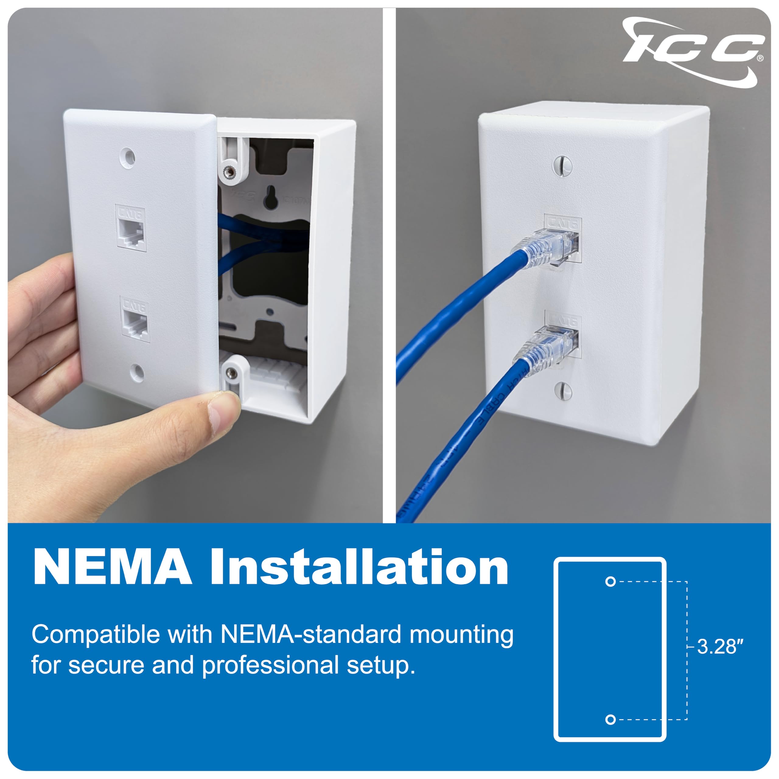 ICC 2-Port Keystone Wall Plate (1 Pack), UL Listed, Durable ABS