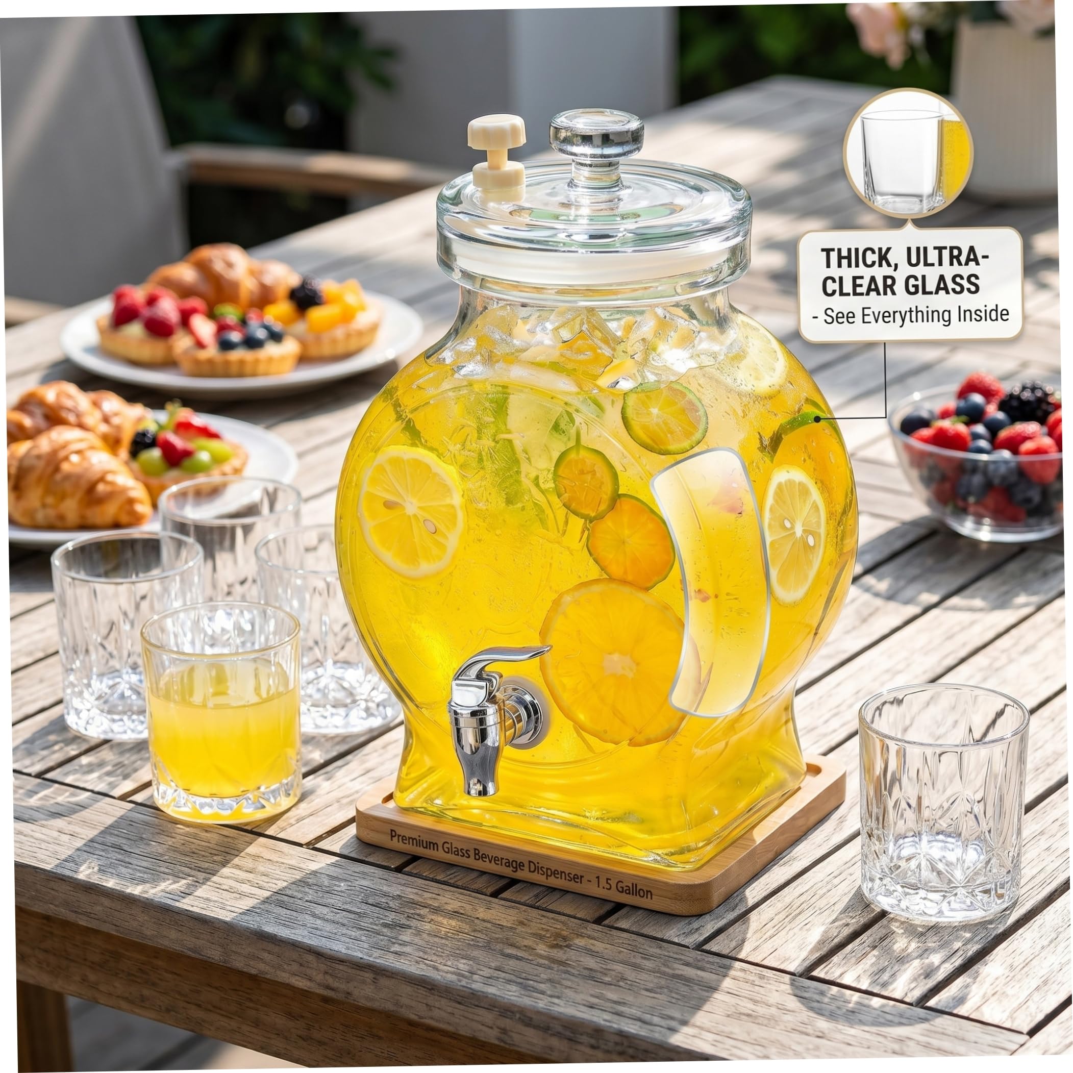 Distributeur de boissons pour réfrigérateur, distributeur de boissons en verre transparent de 2,5 l avec robinet en plastique anti-fuite pour fêtes de réfrigérateur