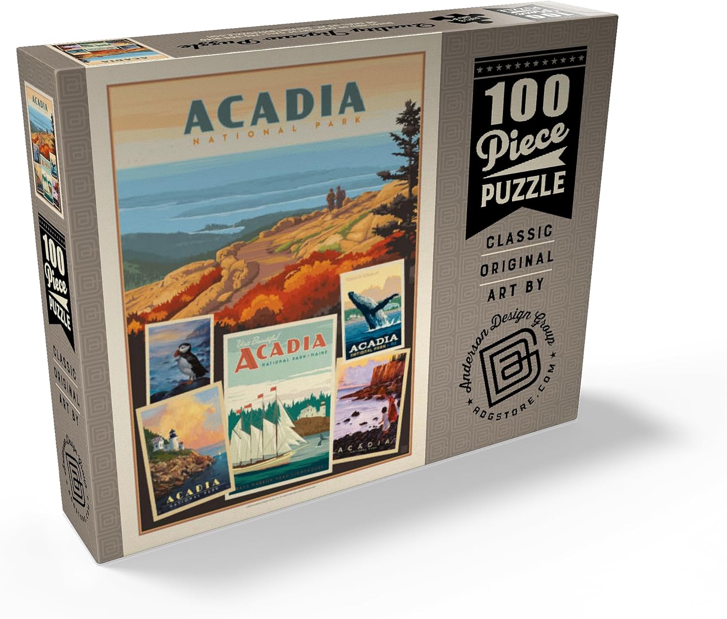 MyPuzzle Acadia National Park: Collage Print, Vintage Poster - Premium 100 Piece Jigsaw Puzzle for Adults