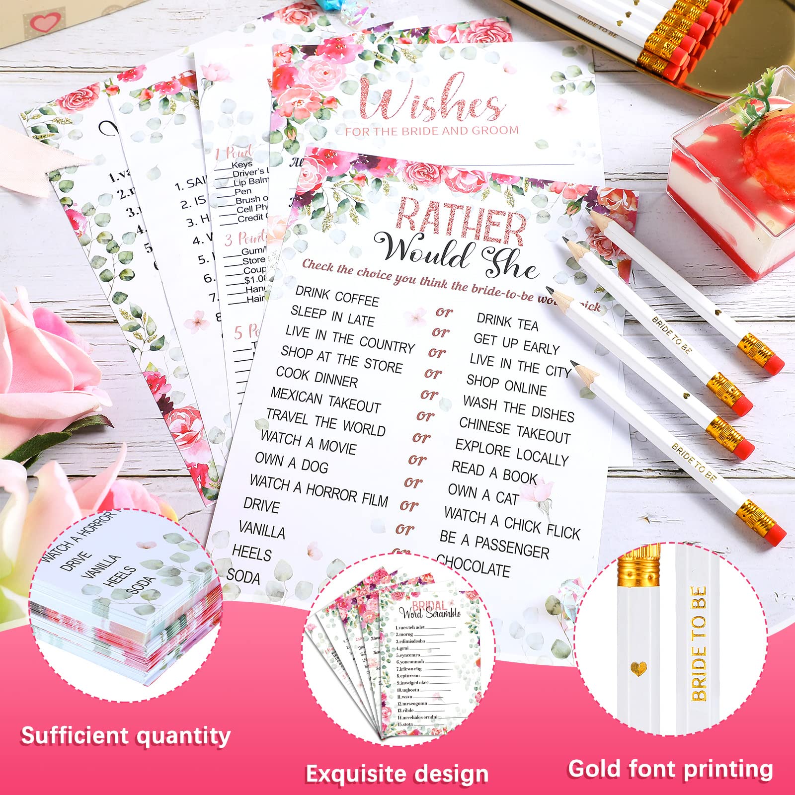 Bridal Shower Games Supplies - 300 Pcs Set With 5 Games, Cards, Pencils For 50 Guests, Wedding Party Favors - View #10