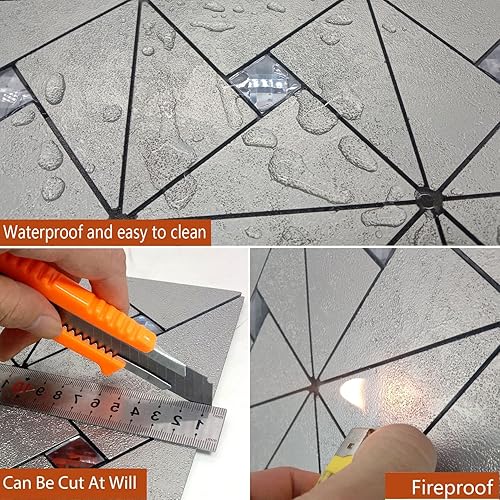 Miniatura 4 de XUANINY 5 hojas de azulejos metálicos para salpicaduras de pared, autoadhesivos, triangulares, multicolor, mosaico de aluminio 3D, adhesivo de pared