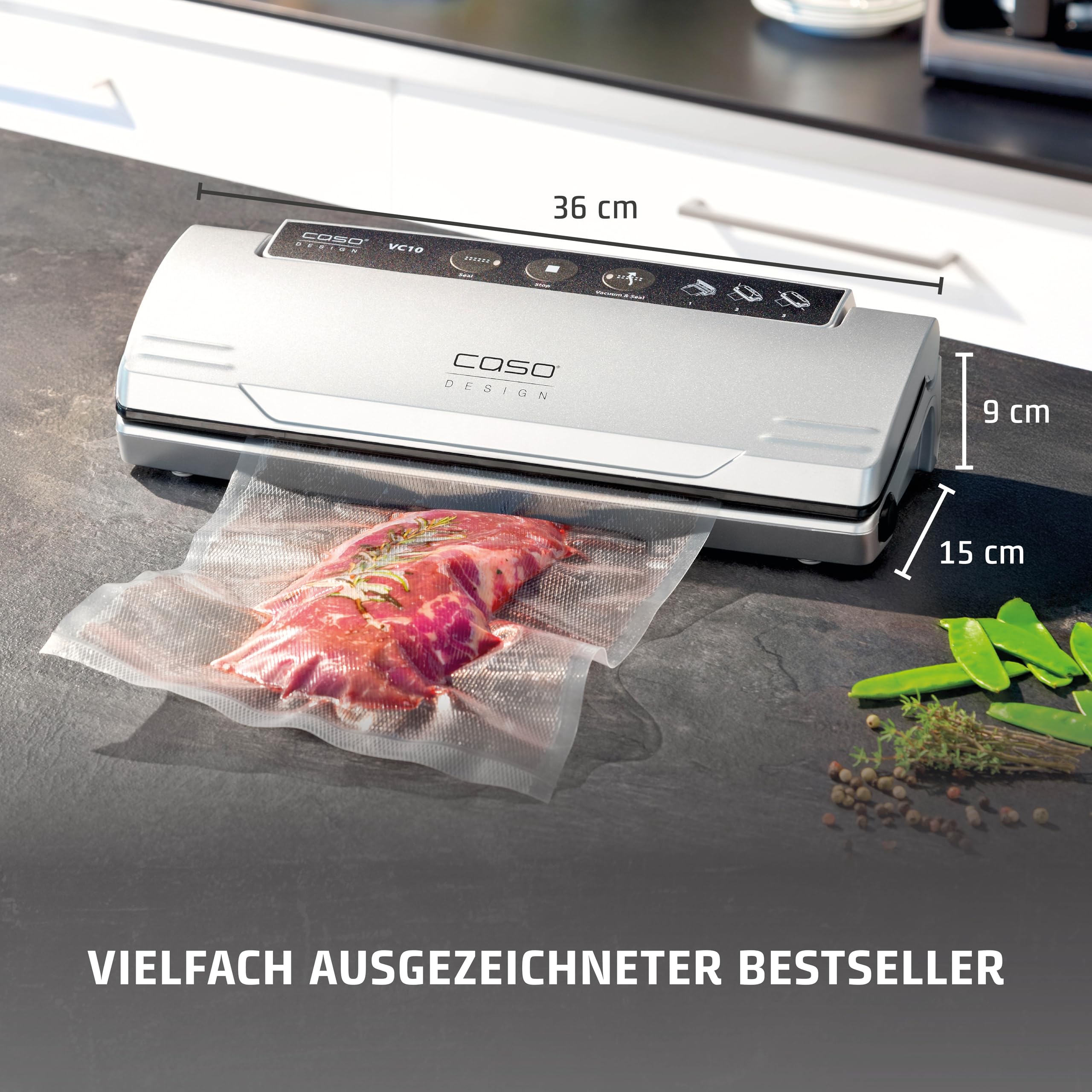 CASO VC10 Vakuumierer - Vakuumiergerät, 30cm Schweißnaht, inkl. 10 Profi-Folienbeutel