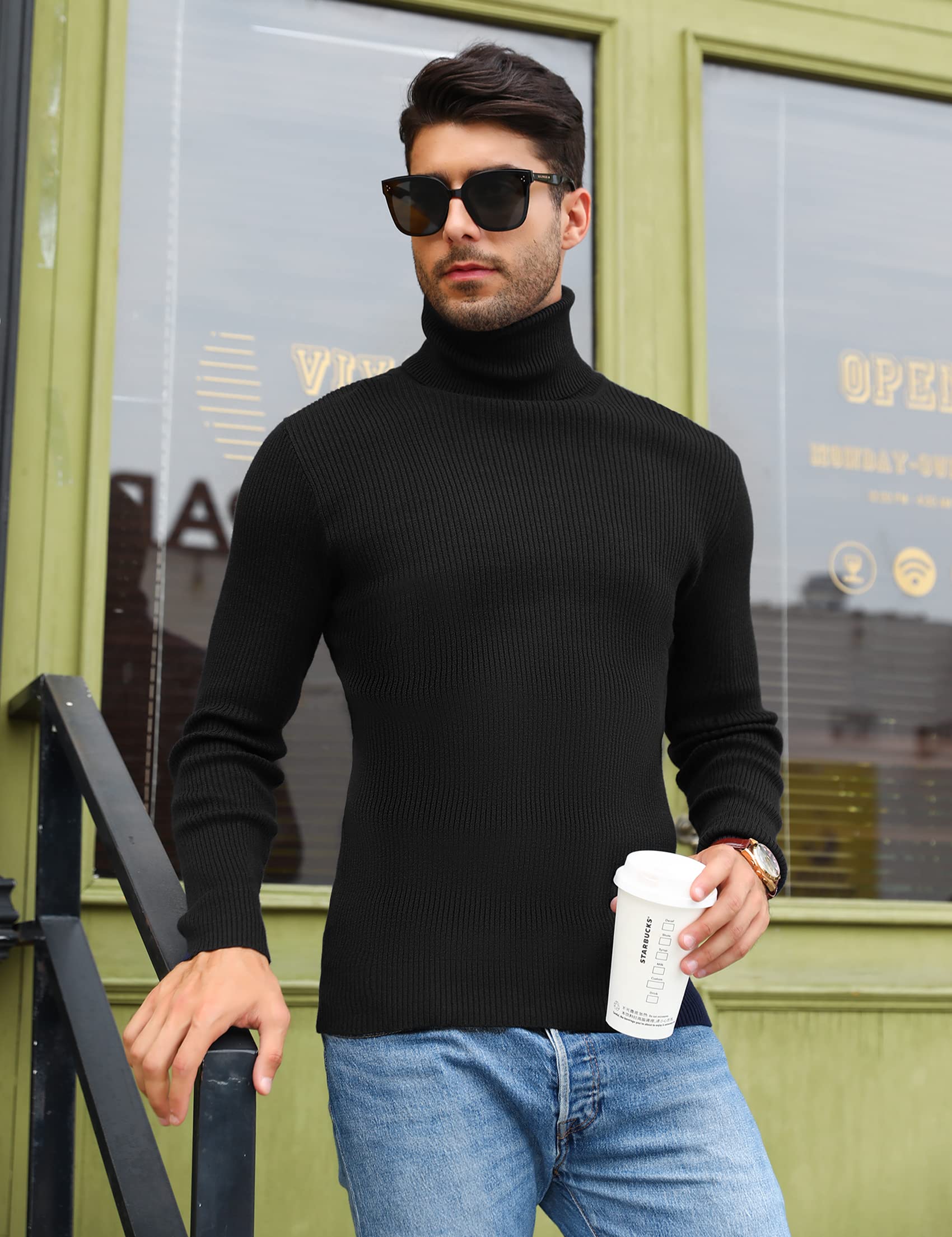 Sykooria Maglione Dolcevita Uomo Invernale Maglioncino a Collo Alto Manica Lunga Maglioni Lupetto Pullover Slim Fit a Costine Maglia Sweater S-XXL