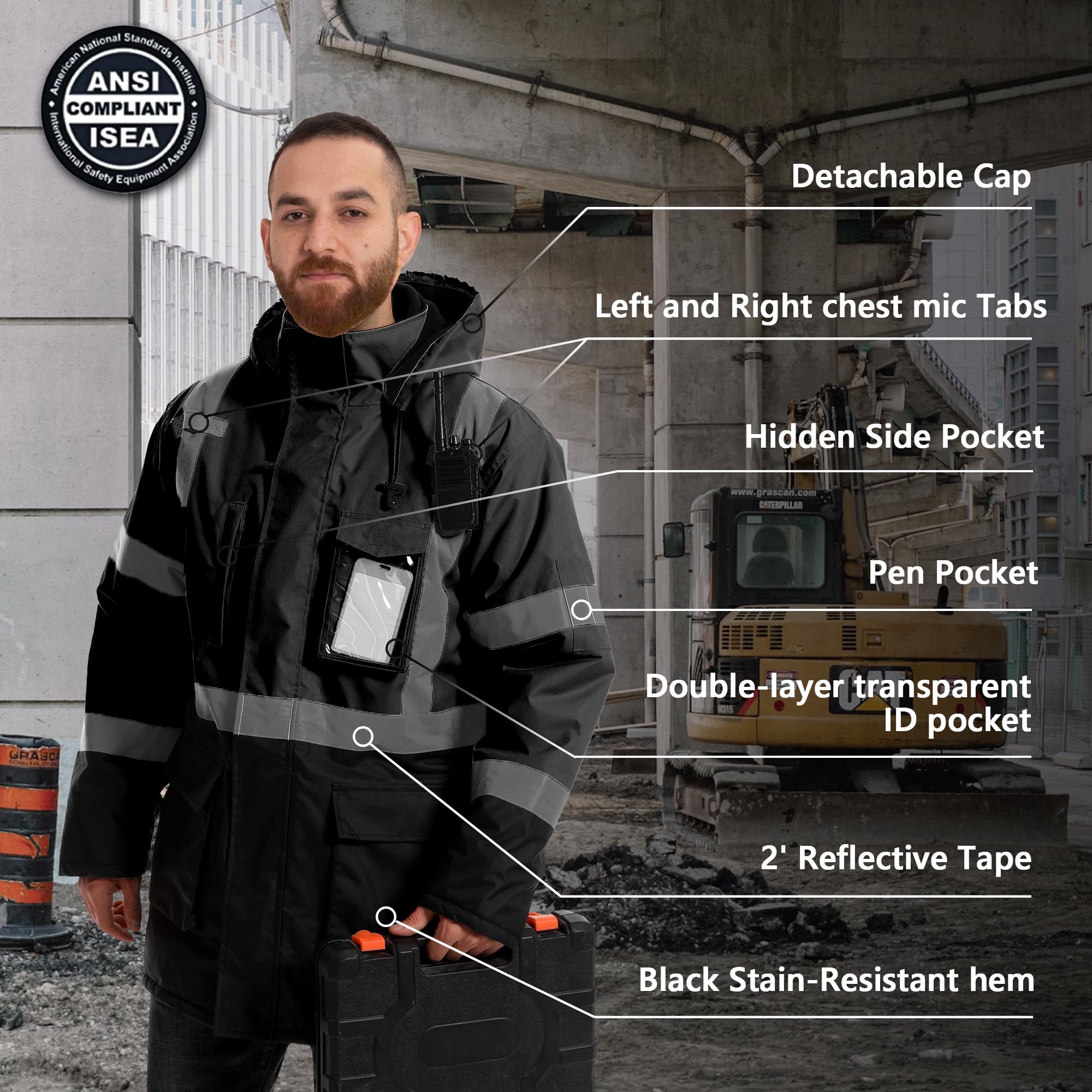 Reflective Stripe Hooded Work Jacket S