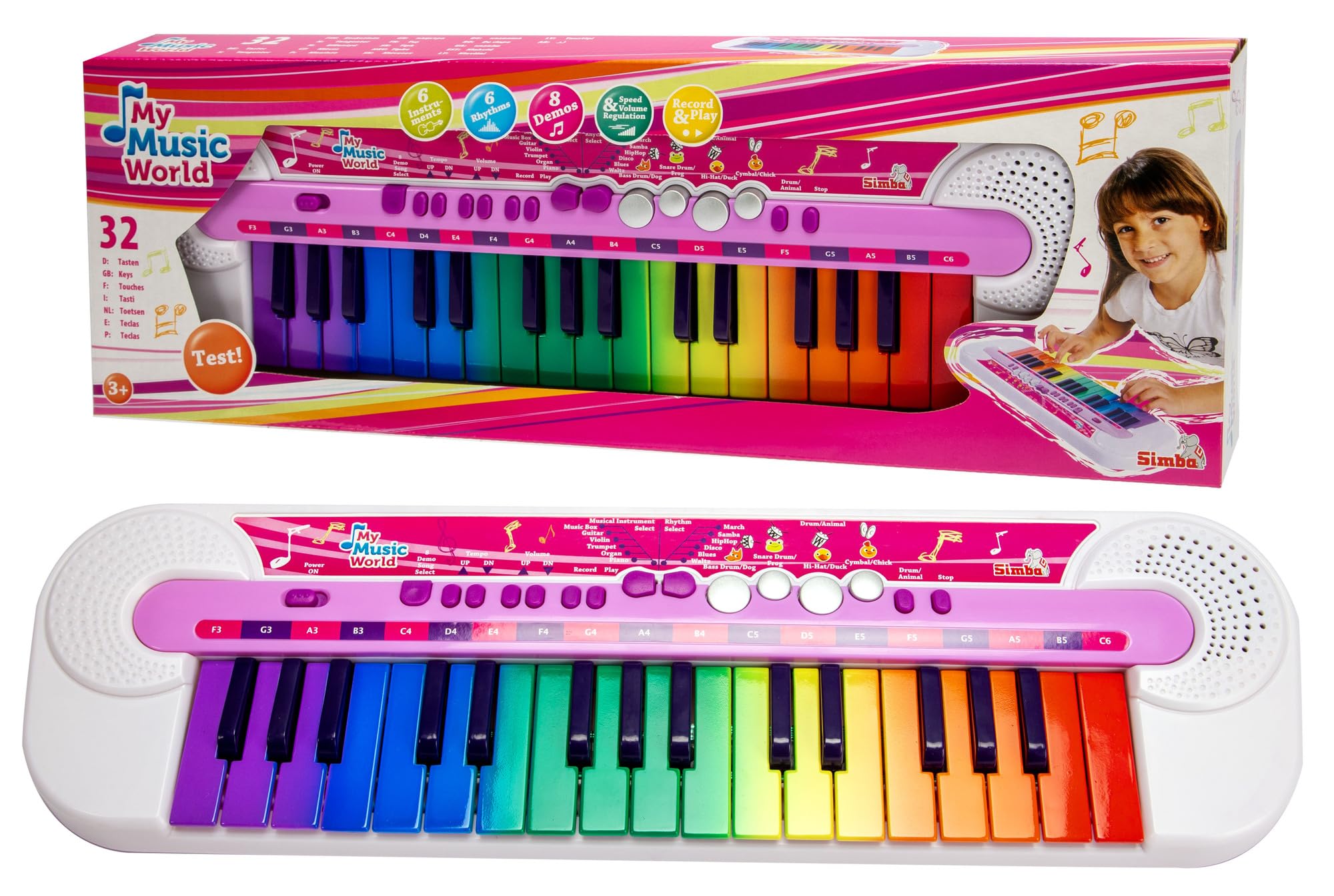 Simba My Music World Girls Keyboard, 32 Tasten, 8 Demos, 6 Rhythmen, 45x13cm, Musikinstrument für Kinder, ab 3 Jahren