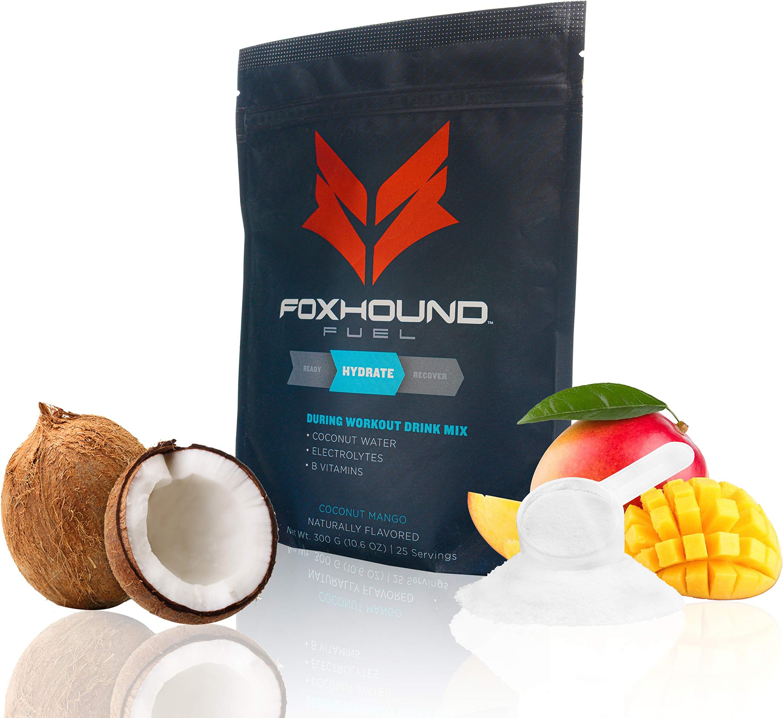 Electrolytes Powder Hydration Drink Mix with Coconut Water, B Vitamins, Magnesium, Potassium, Low Sugar Electrolyte Post Workout, Vegan, Clean and Natural, Coconut Mango, 25 Servings