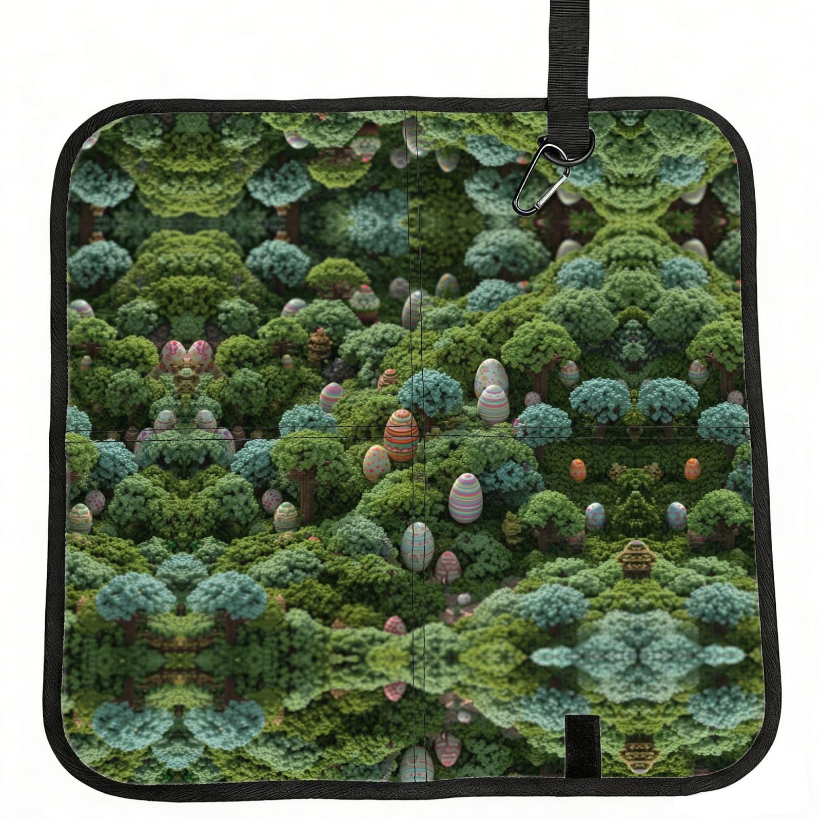 MROWYC Easter eggs and green trees Printed Foldable Seat Cushion - Portable with Carabiner, for Stadium, Camping, Hiking