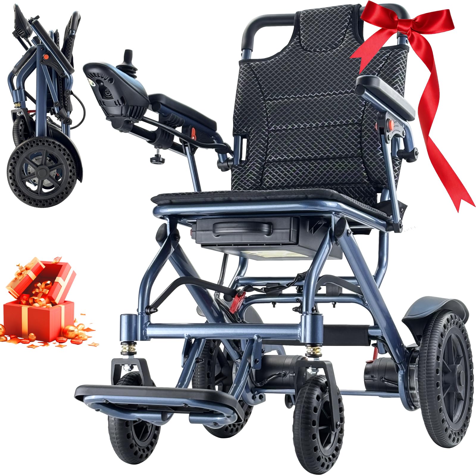 Silla de ruedas eléctrica plegable, capacidad de carga de 170 kg, silla de ruedas eléctrica ligera con doble control, motor de 500 W y freno electromagnético para personas mayores, batería de litio de
