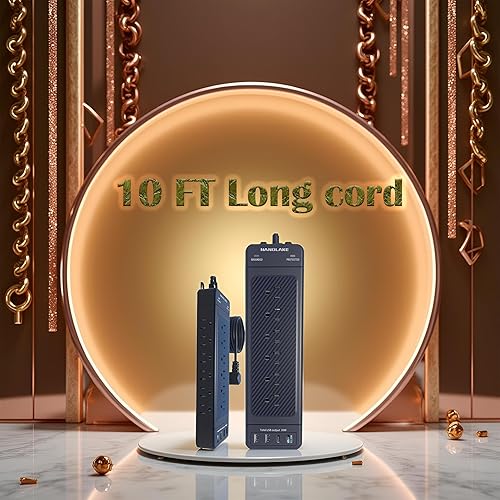 Miniatura 2 de Regleta de alimentación con protector de sobretensiónservicio pesadocable de extensión de 10 piesprotección de alto julio (4800J)18AC1875W15AUSB A+C