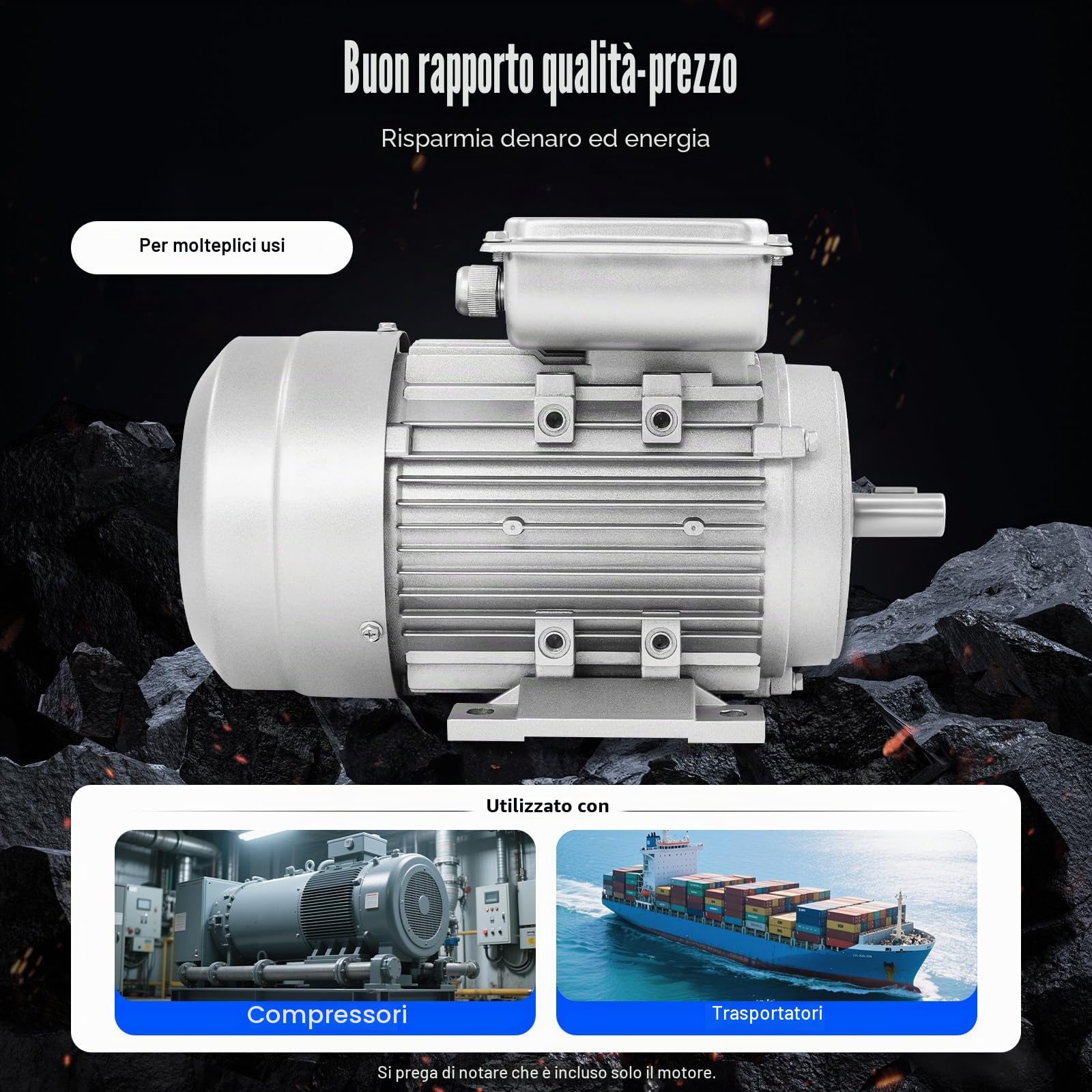 Motore elettrico professionale, motore elettrico monofase, 750 W, 240 V, 1380 giri/min, albero da 19 mm, per betoniera, alluminio, classe di protezione IP55, per ventilatori, pompe, macchine utensili