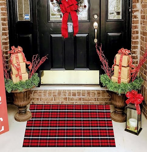 Miniatura 7 de Tapete de Navidad en capas de 24 x 35 pulgadas, alfombra de algodón tejida a mano para porche, entrada y porche delantero