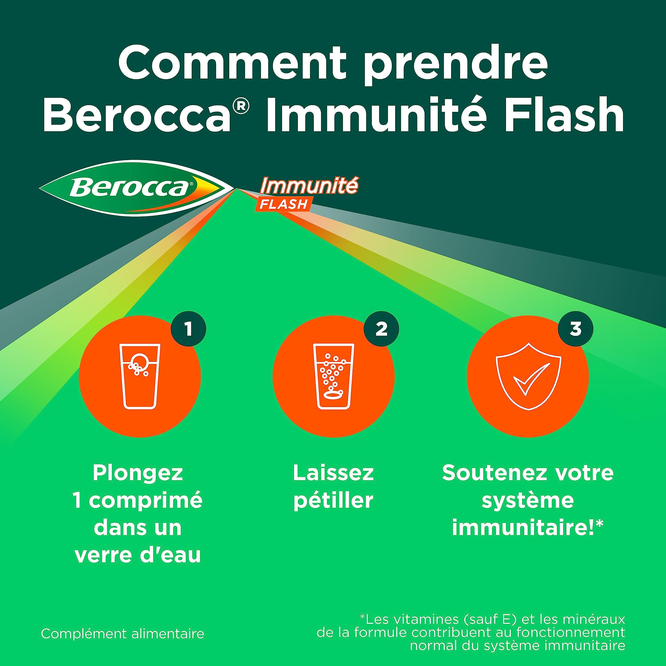 Berocca® Immunité Flash Sélénium, Fer + Berocca® Energie Orange - Multivitamines et Minéraux - Vitamine C et D - Zinc - Complément alimentaire 30 + 45 cp effervescents