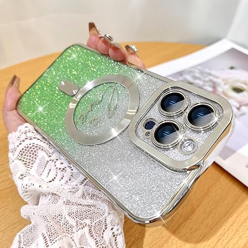 Vista 302 de Fiyart - Funda transparente magnética con purpurina para iPhone 12 para mujeres, con grabado "Love" metálico, protección para cámara y antigolpes