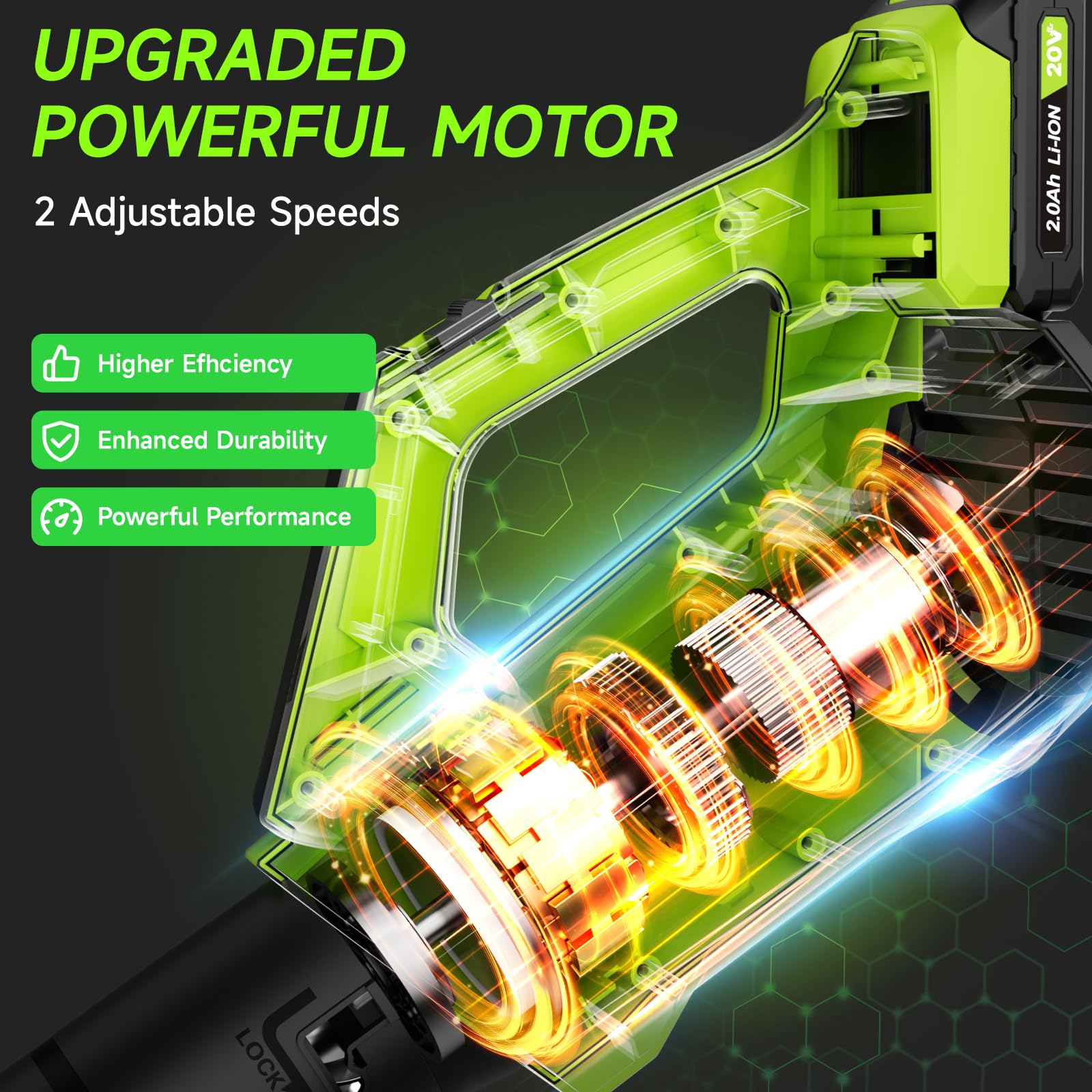 Soplador de hojas inalámbrico, soplador de hojas con batería y cargador, 2 modos de velocidad, 2 baterías, potentes sopladores eléctricos ligeros de 20 V para soplar hojas, cuidado del césped