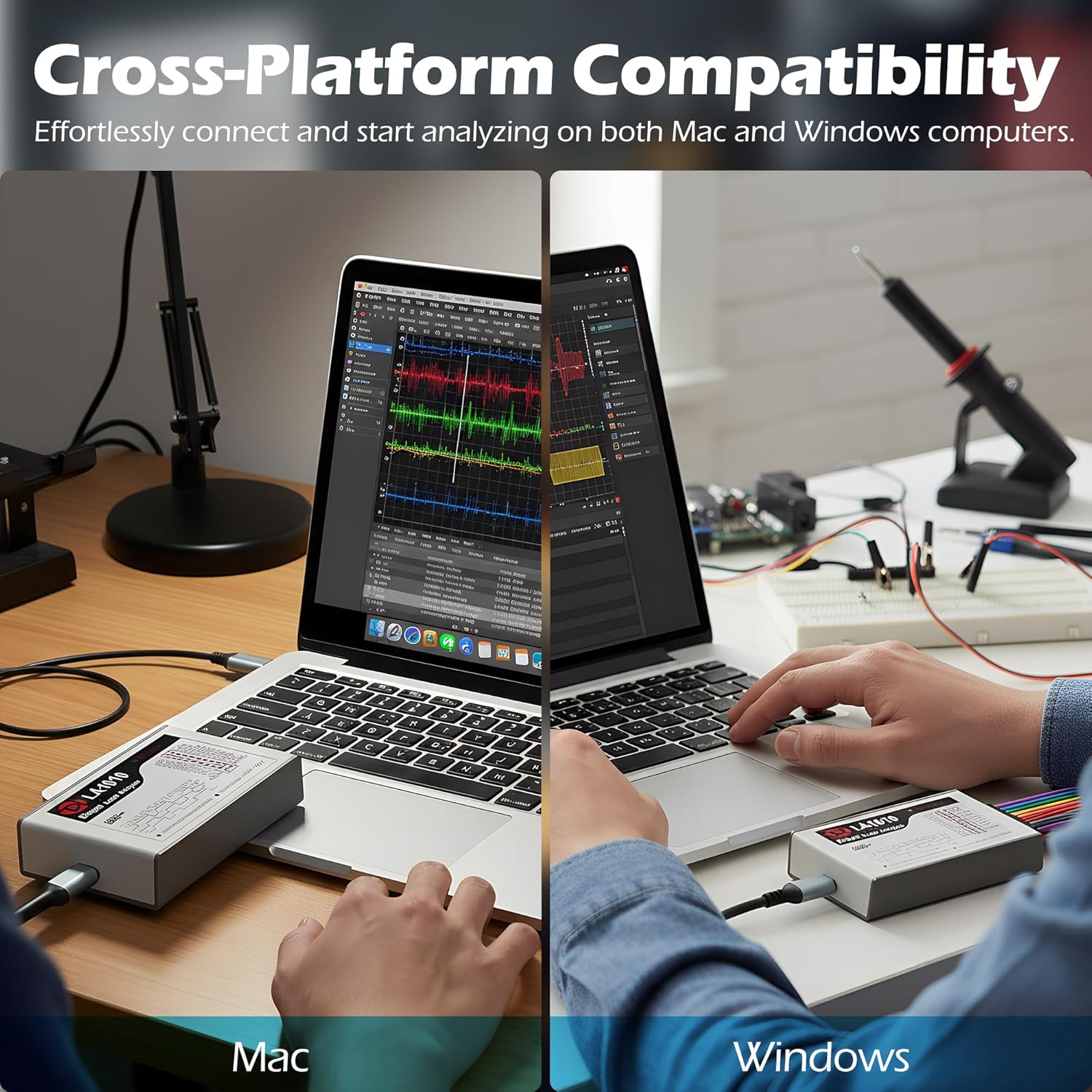 LA1010 USB Logic Analyzer, Full 16 Channels (2 PWM Channels) 100MHz Sampling Rate PC Software Logic Analyzer for PC Analysis on Win XP/7/8/10 Mac OS Linux Vista