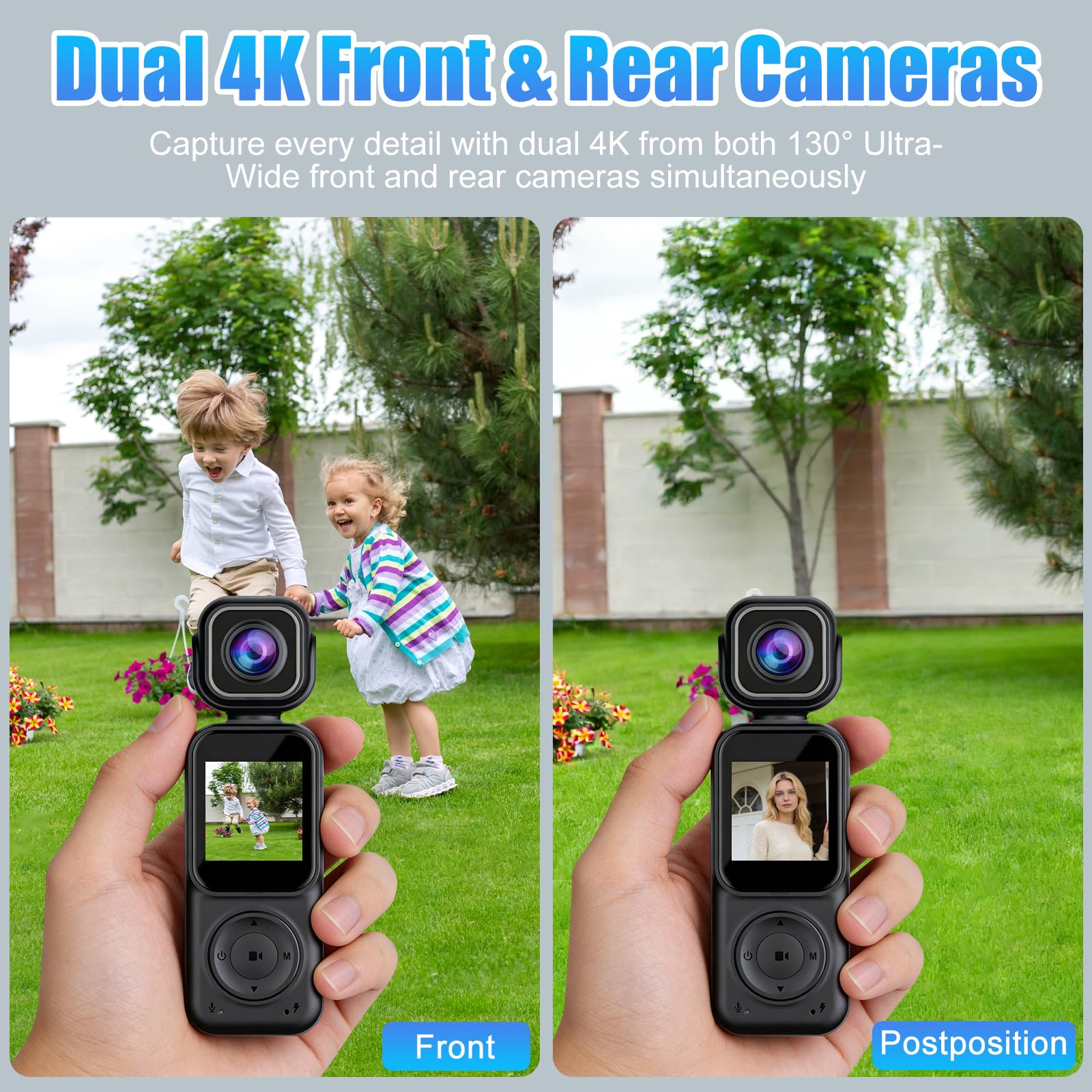 OBEST 4K Vlog Camera, Front and Rear Dual Cameras, Action Camera with 180 Degree Swivel Lens and Night Vision, Travel Camera, Sports Camera Riding, Skiing and Cycling - 3