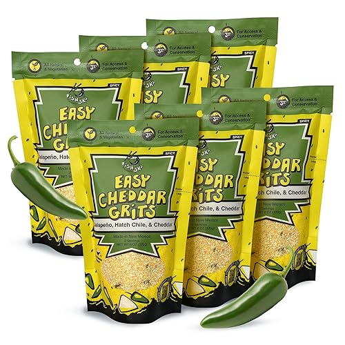 Miniatura 10 de FishSki Provisions, sémola de maíz amarillo jalapeño con queso cheddar + Chile verde Hatch + ajo, bolsas de 6 onzas, paquete de 2