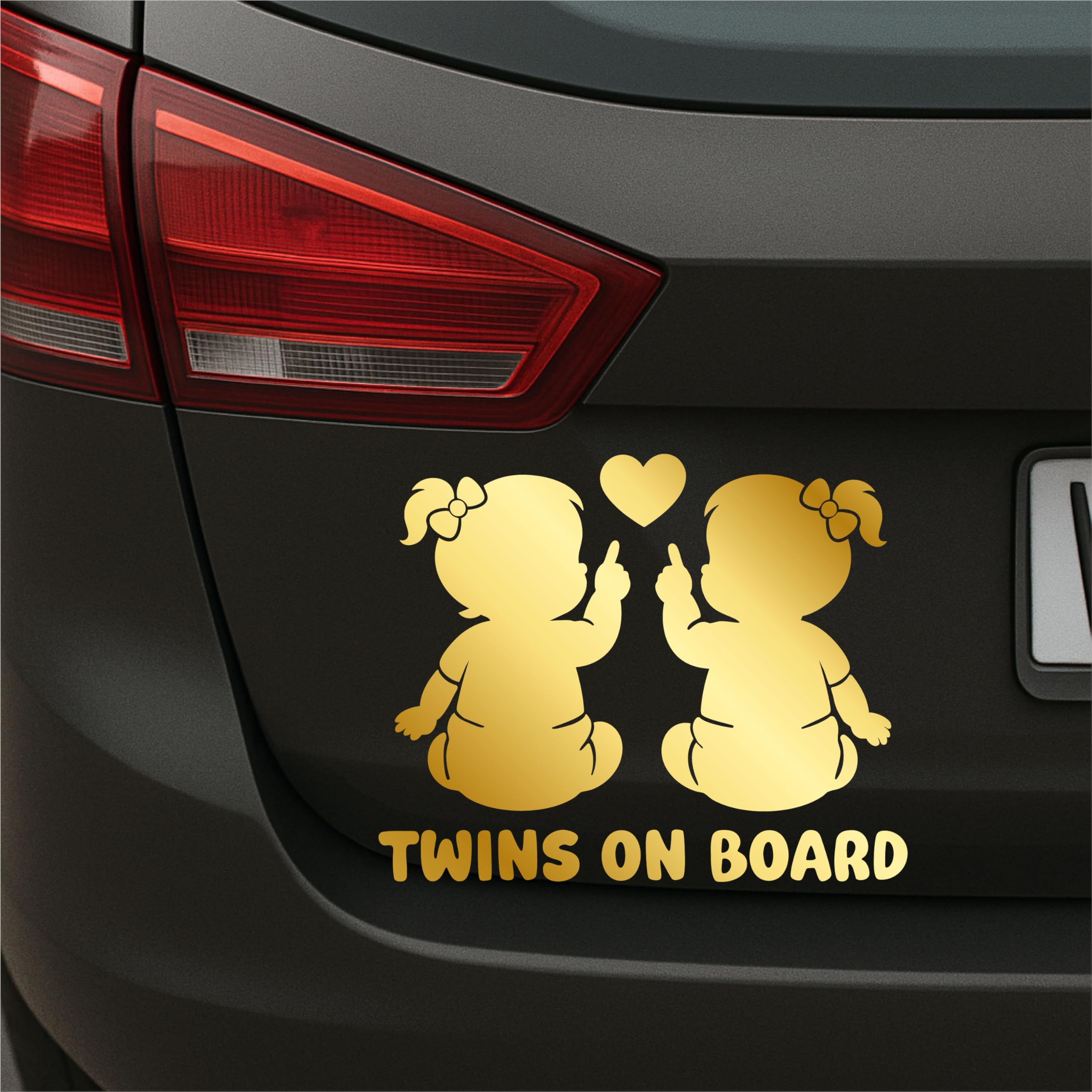 Twins on Board Aufkleber Auto Baby Sticker Zwillinge - wetterfest Handmade in Deutschland 13x10 cm Junge-Junge, Junge-Mädchen, Mädchen-Mädchen (Gold, V3 Mädchen - Mädchen)