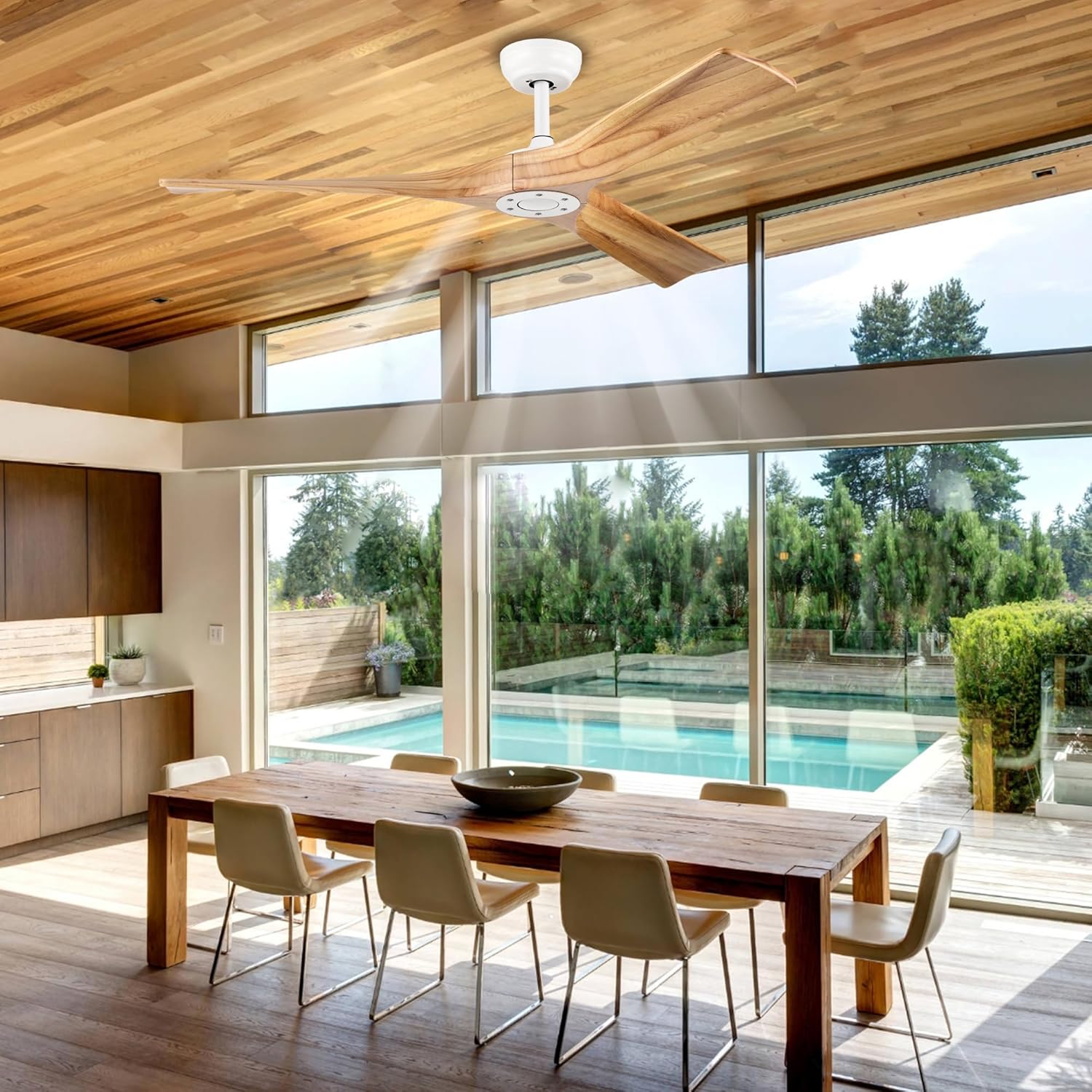 52" Ceiling Fan with Remote Control No Lights,Modern Reversible DC Motor Indoor 3 Blades Ceiling Fans for Patio Bedroom Living Room-Matte White