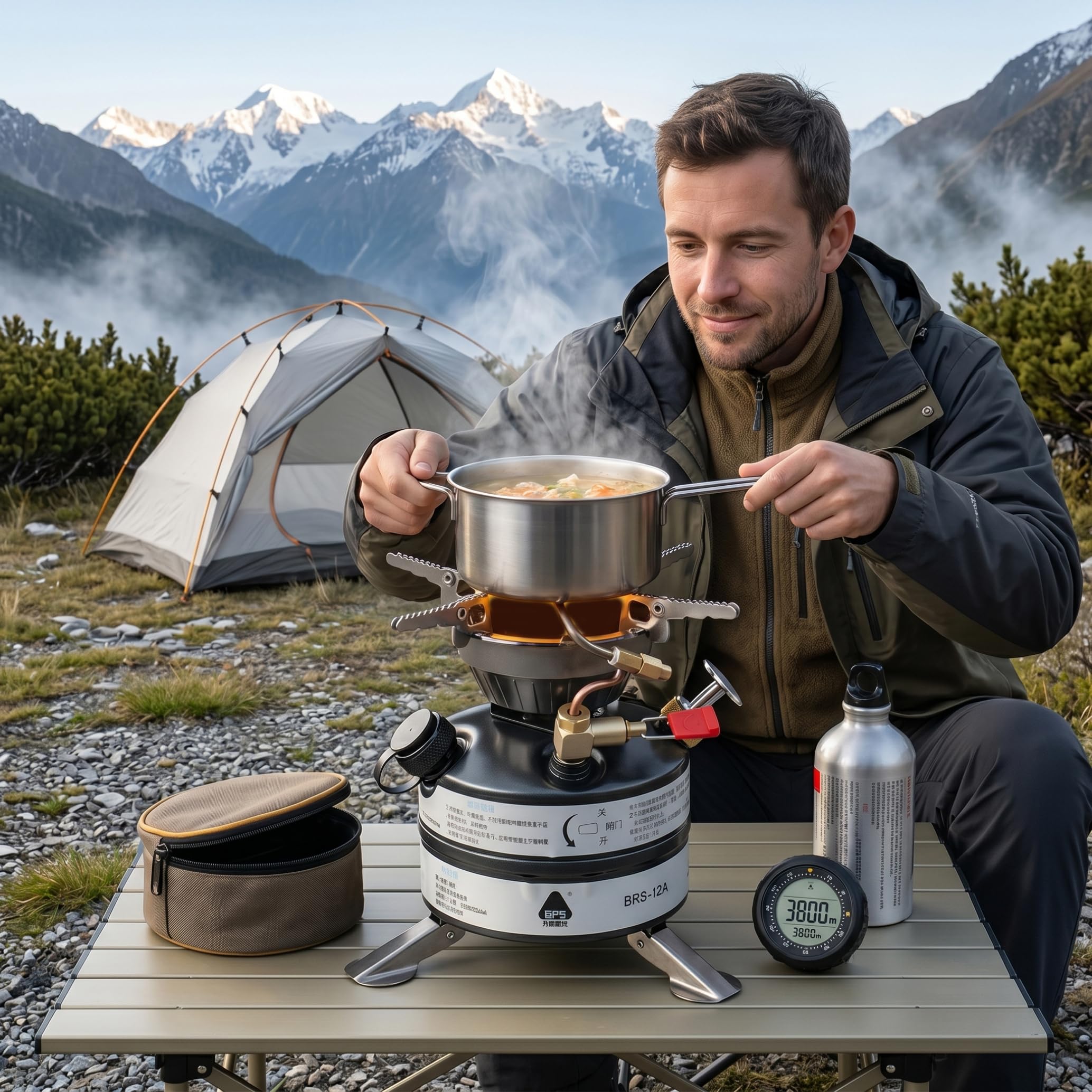 Multi-Fuel-Campingkocher, tragbarer Hochleistungs-Benzinkocher mit 2120 W und Höhenanpassung für Camping im Freien