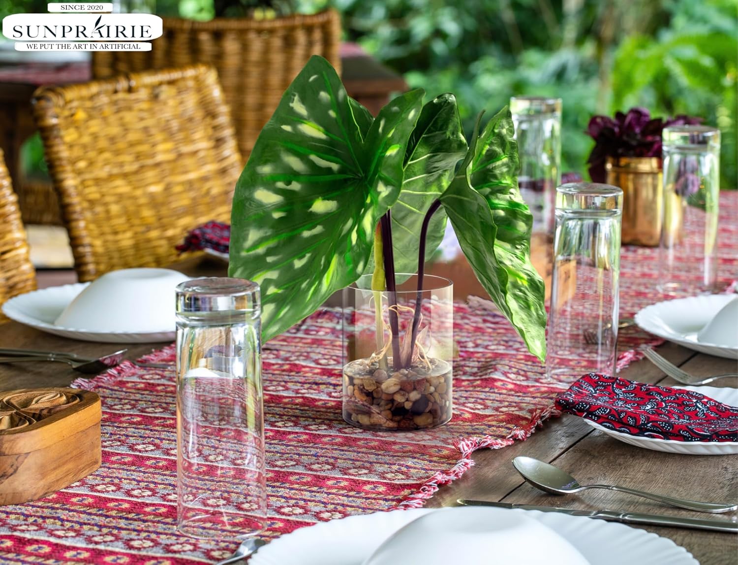 SUNPRAIRIE Tropical Artificial Plant in Clear Pot with Artificial Water, Wide Arrowhead Leaves. Faux Plants Indoor and Outdoor - Image 8