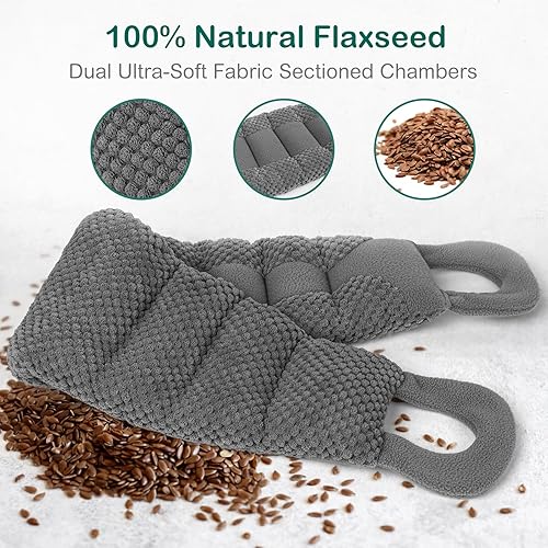 Miniatura 5 de Almohadilla térmica apta para microondas para cuello y hombros de 33 x 6 pulgadas, extra larga con peso para microondas, paquete de calor húmedo