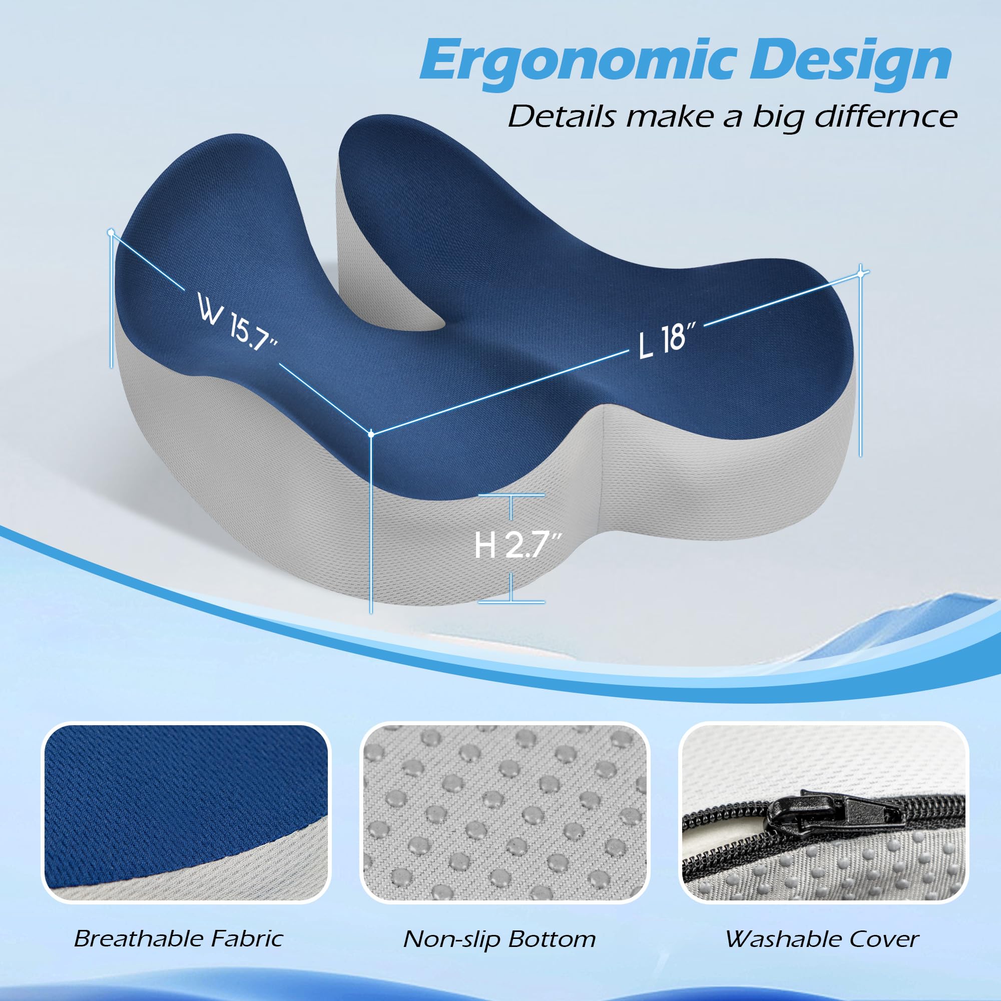 Lofty Aim Cuscino per sedia da ufficio: cuscino ergonomico in memory foam, cuscino per alleviare il dolore al coccige, sciatica, cuscino da scrivania per sedia da ufficio, seggiolino auto, aereo