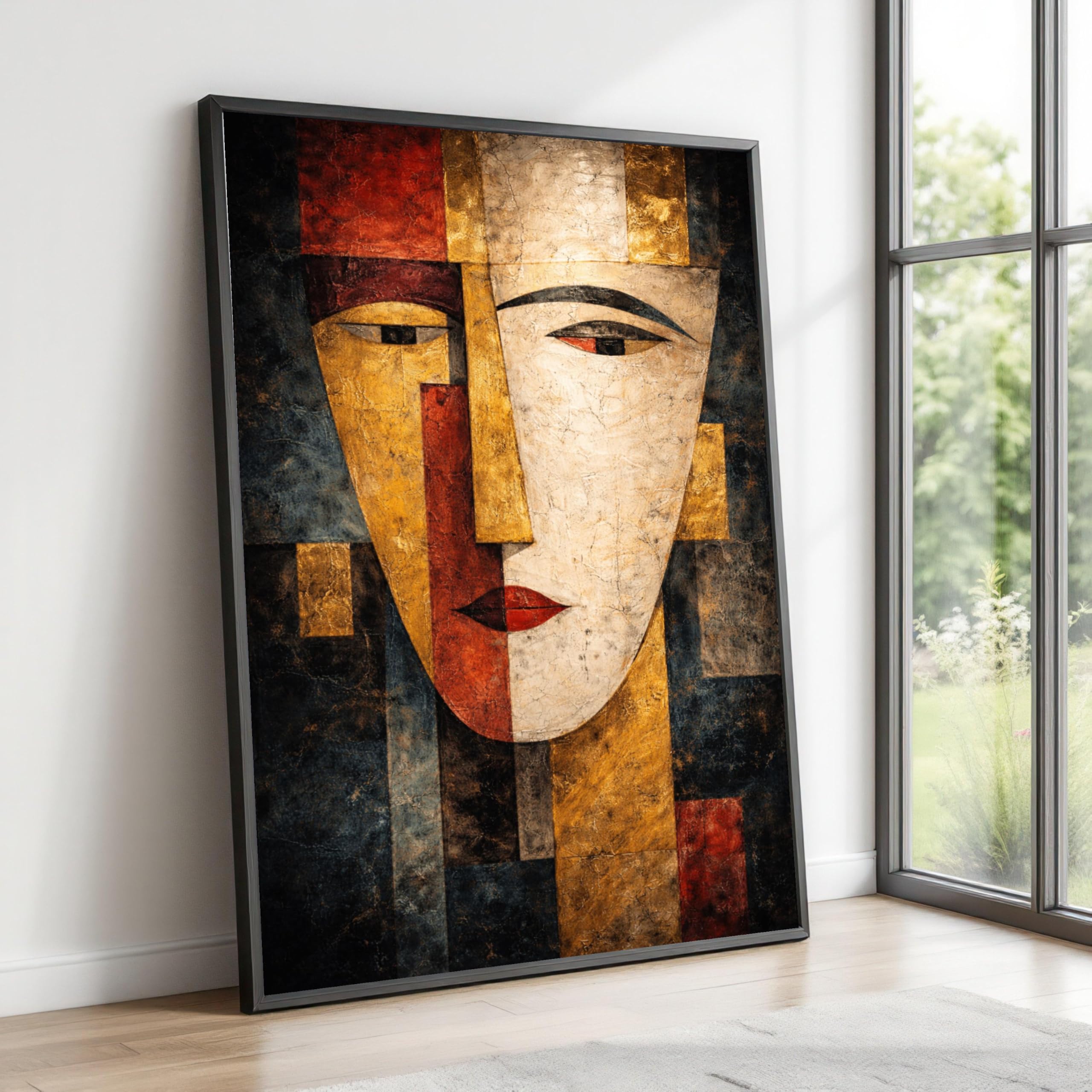 Yusuzhu Frameless Abstract Cubist Face Canvas, Modern Geometric Canvas Wall Art, Colors Portrait, Contemporary Home Decoration Painting(21X30cm/Frameless)