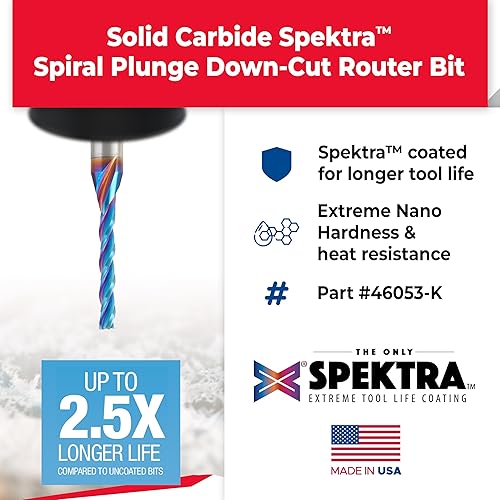 Miniatura 25 de Amana Tool 46051-K SC Spektra Extreme Tool Life Coated Spiral Plunge 1/8 de diámetro x 1/2 CH x 1/4 SHK 2 pulgadas de largo
