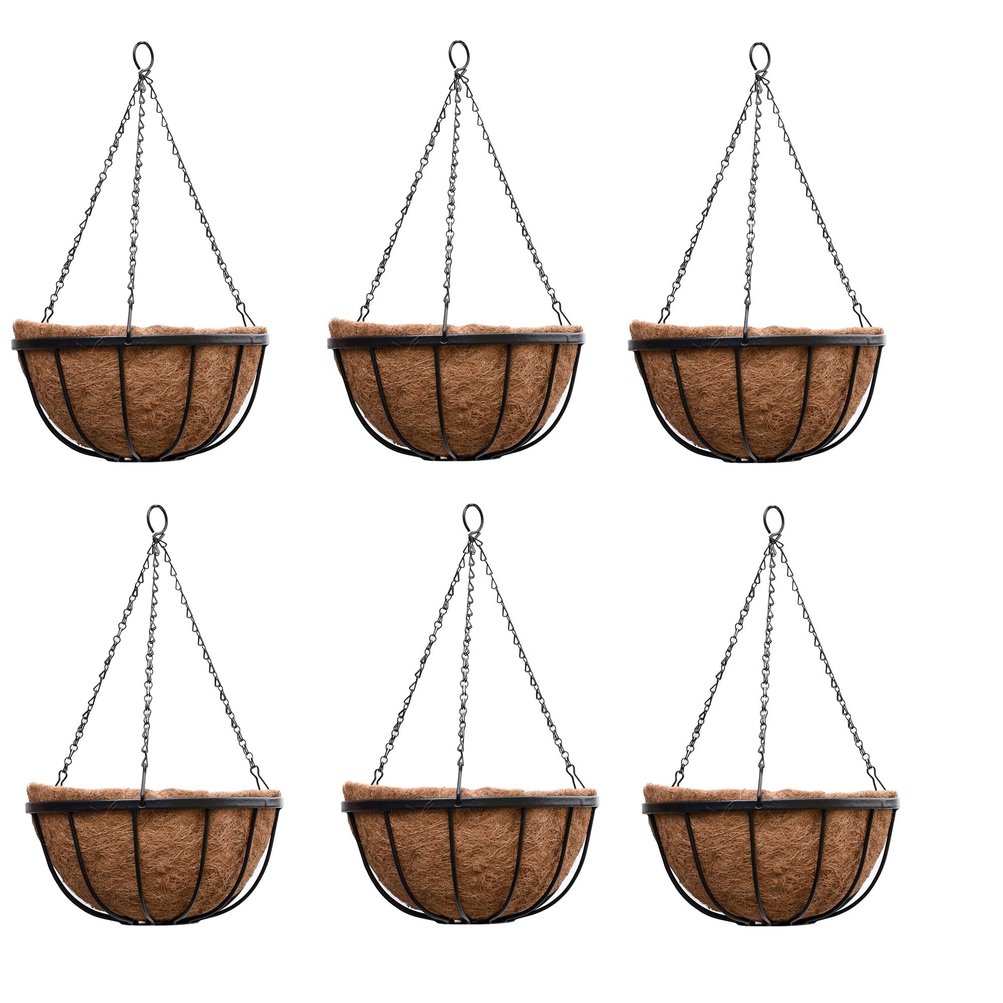 Thompson & Morgan Natural Garden Hanging Baskets & Liners Perfect for Trailing Plants and Flowers 30cm Metal Hanging Basket Frames & Coconut Husk Liners (6)