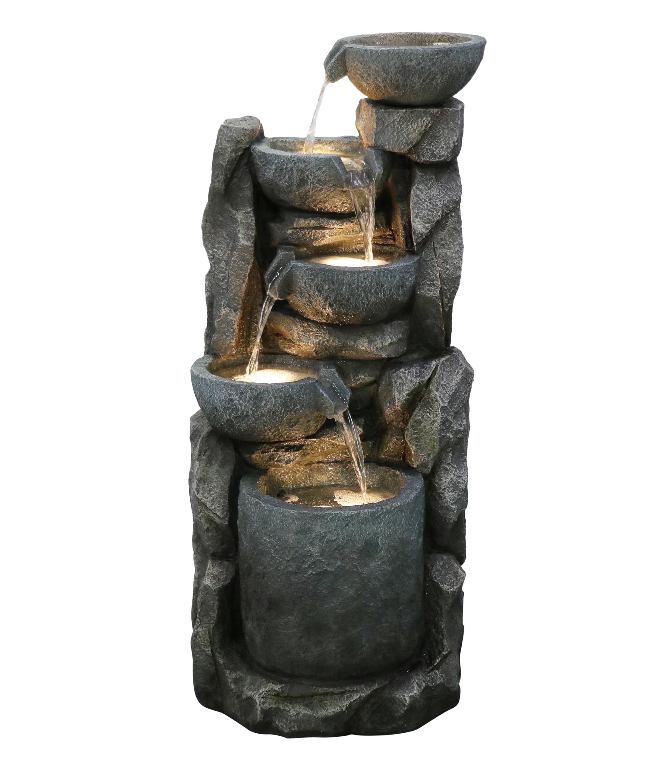 Dehner Gartenbrunnen Gresta, schwarz, 40.5 x 97.5 x 40.5 cm | mit LED Beleuchtung, frostbeständig, solarfähiger Brunnen für Außen, Polyresin