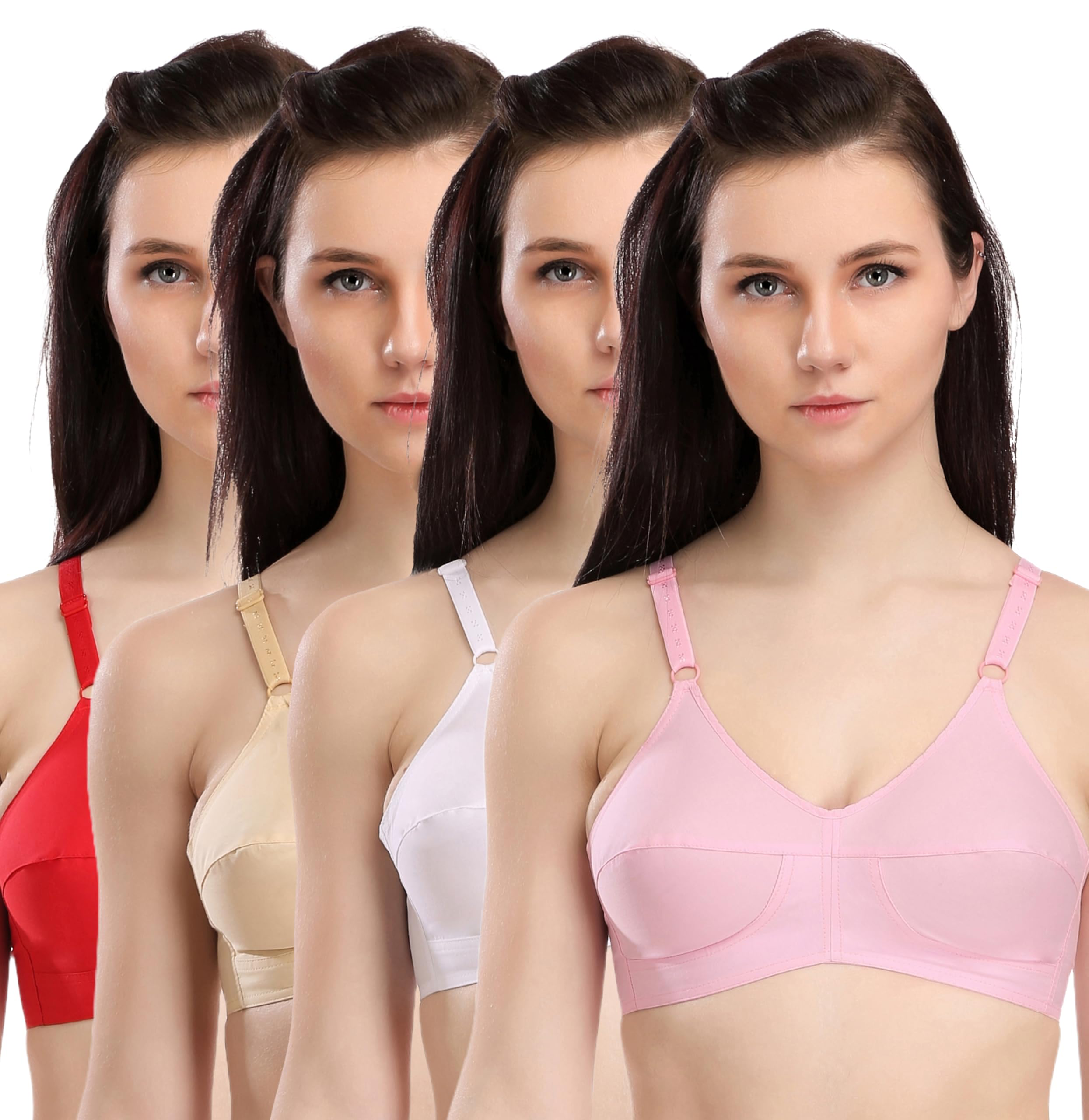 SelfcareGrowing Girl Bra Cotton Non Padded Full Coverage Minimiser Multicolor Combo Bras (Pack of 4)