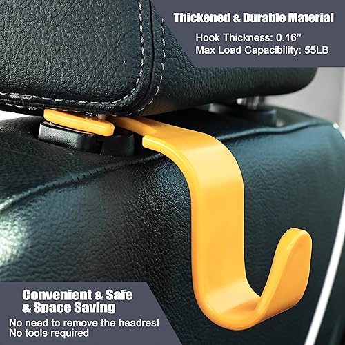 Miniatura 32 de Amooca Paquete de 4 ganchos para reposacabezas de asiento de automóvil, organizador universal de almacenamiento de automóvil, para bolso, bolso, Gris