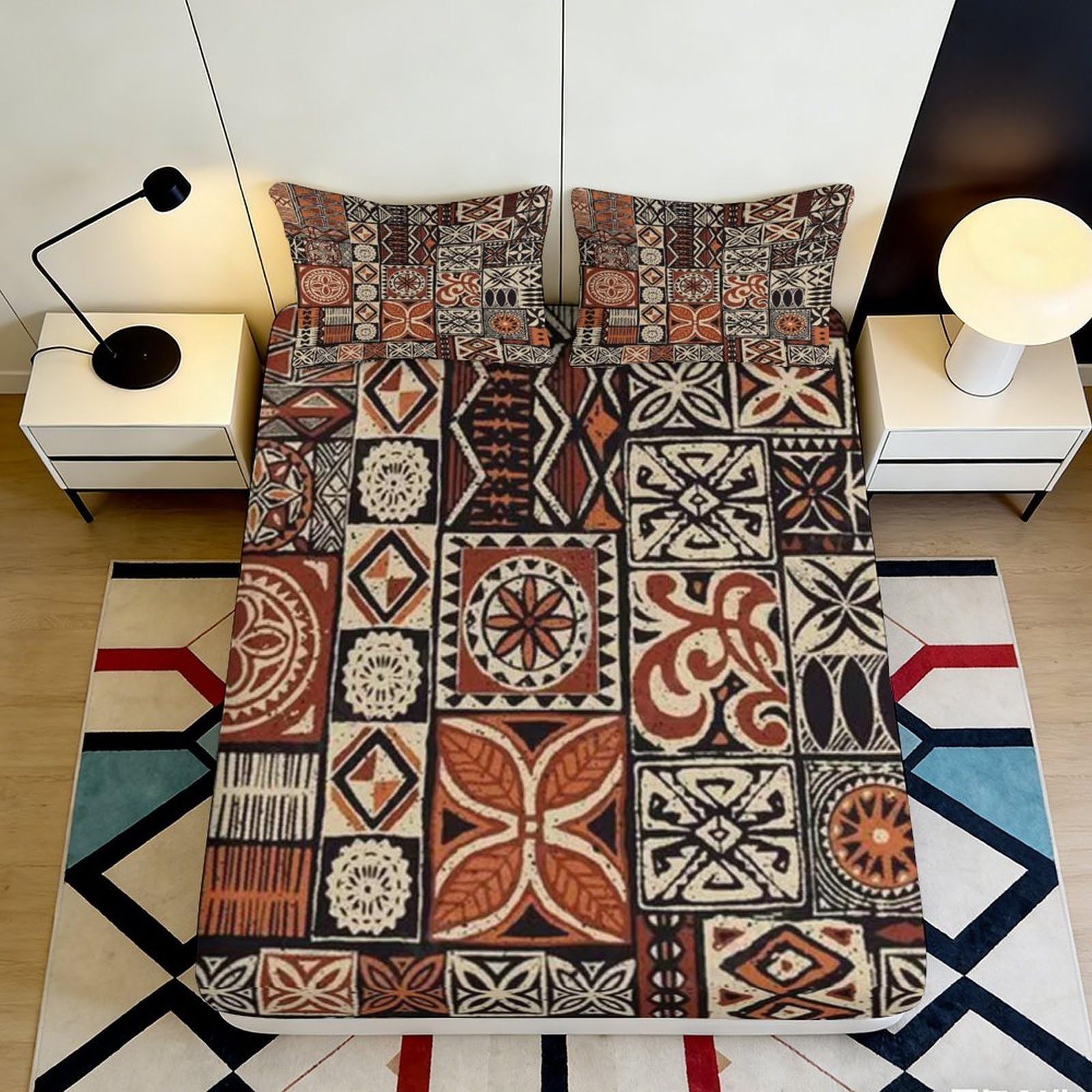 Pnayamiorkfel Style-9 3D Printed Tribal Mosaic Fitted Sheet Microfiber Soft Breathable Ethnic Pattern Mattress Cover For Bedroom Decor 90X200x25cm