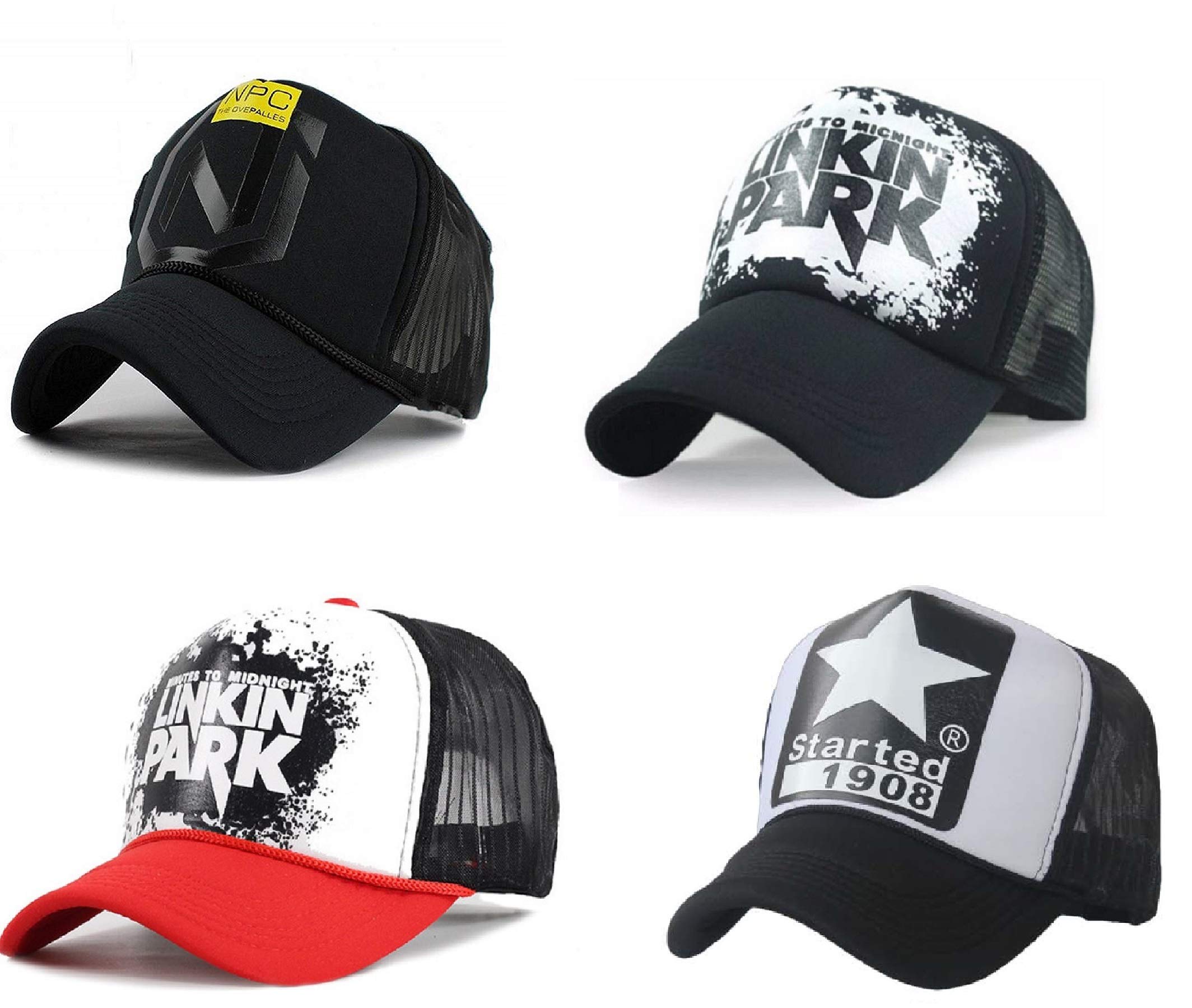 Alcove Men's Linkin Park & NPC Printed Halfnet Caps(Pack of 4 Caps)