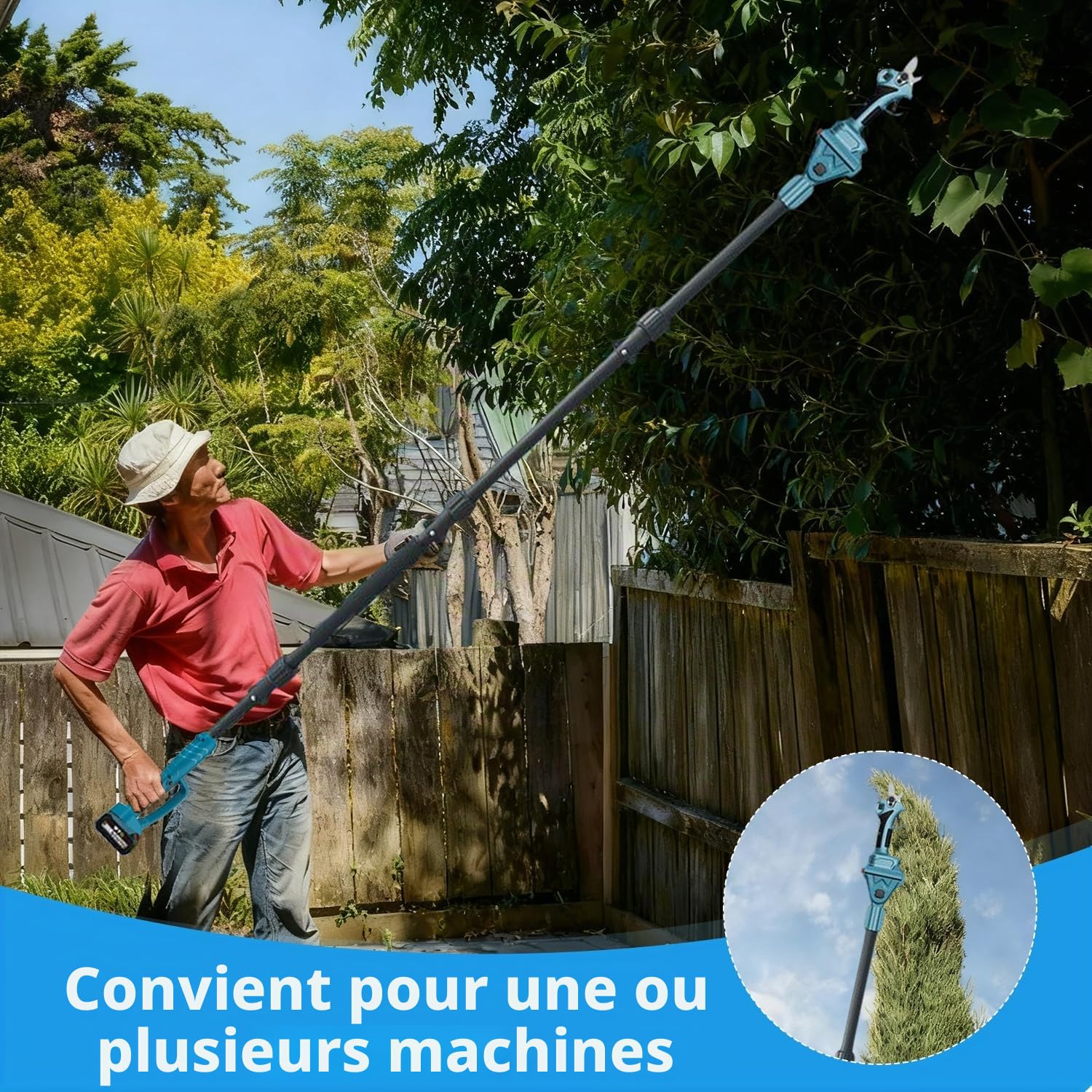 Perche télescopique pour élagueuse et sécateur Compatible avec Makita 18 V (sans batterie), sécateur télescopique extensible jusqu'à 2 m, rotation, rallonge en alliage d'aluminium avec sacoche