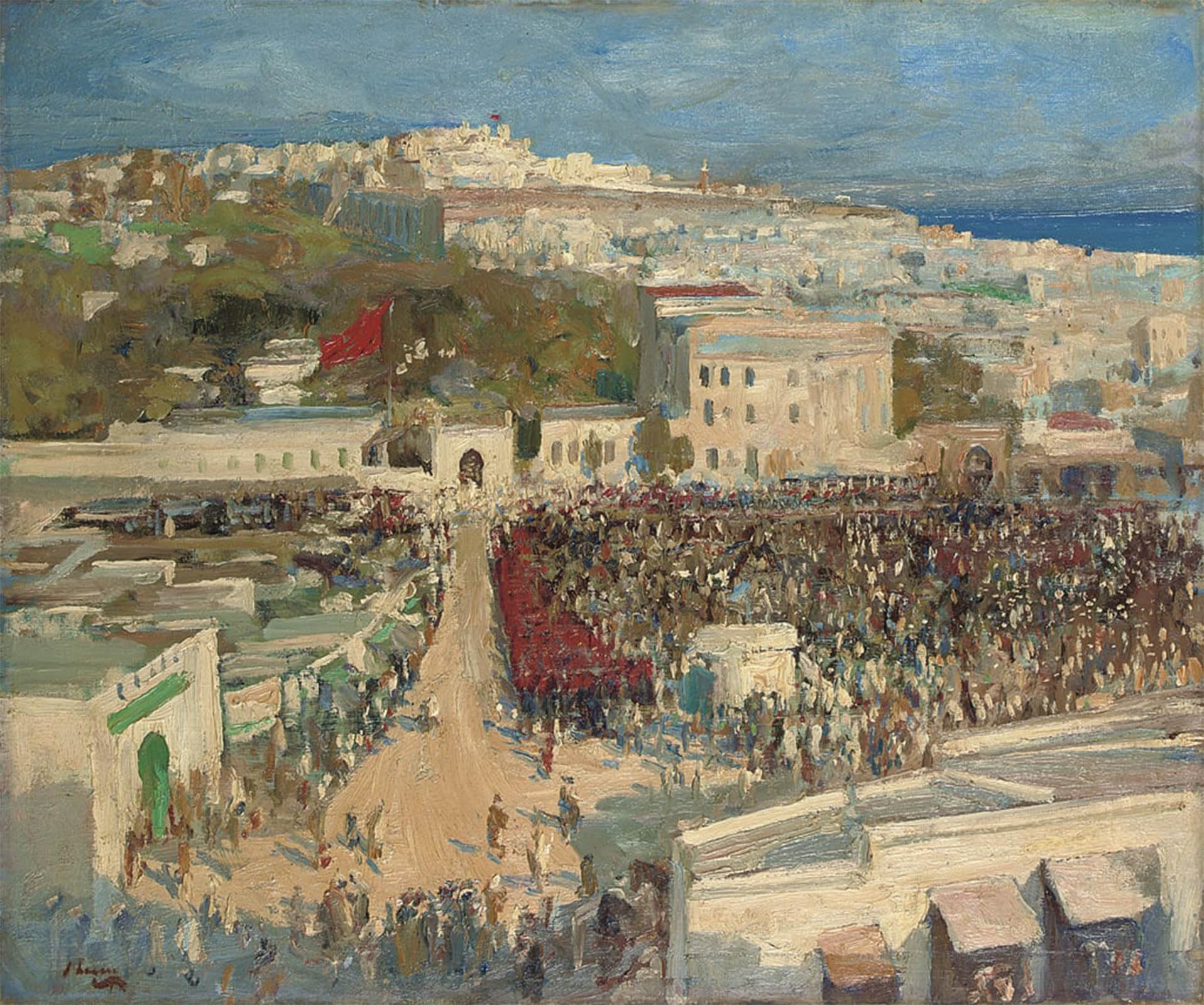 SERENDIPITP Retro Picture Poster Wall Art Pictures Painting the Moorish Flag Hoisted on the German Legation Tangier by Lavery Wall Art Canvas Print for Wall Decor 60x90cm