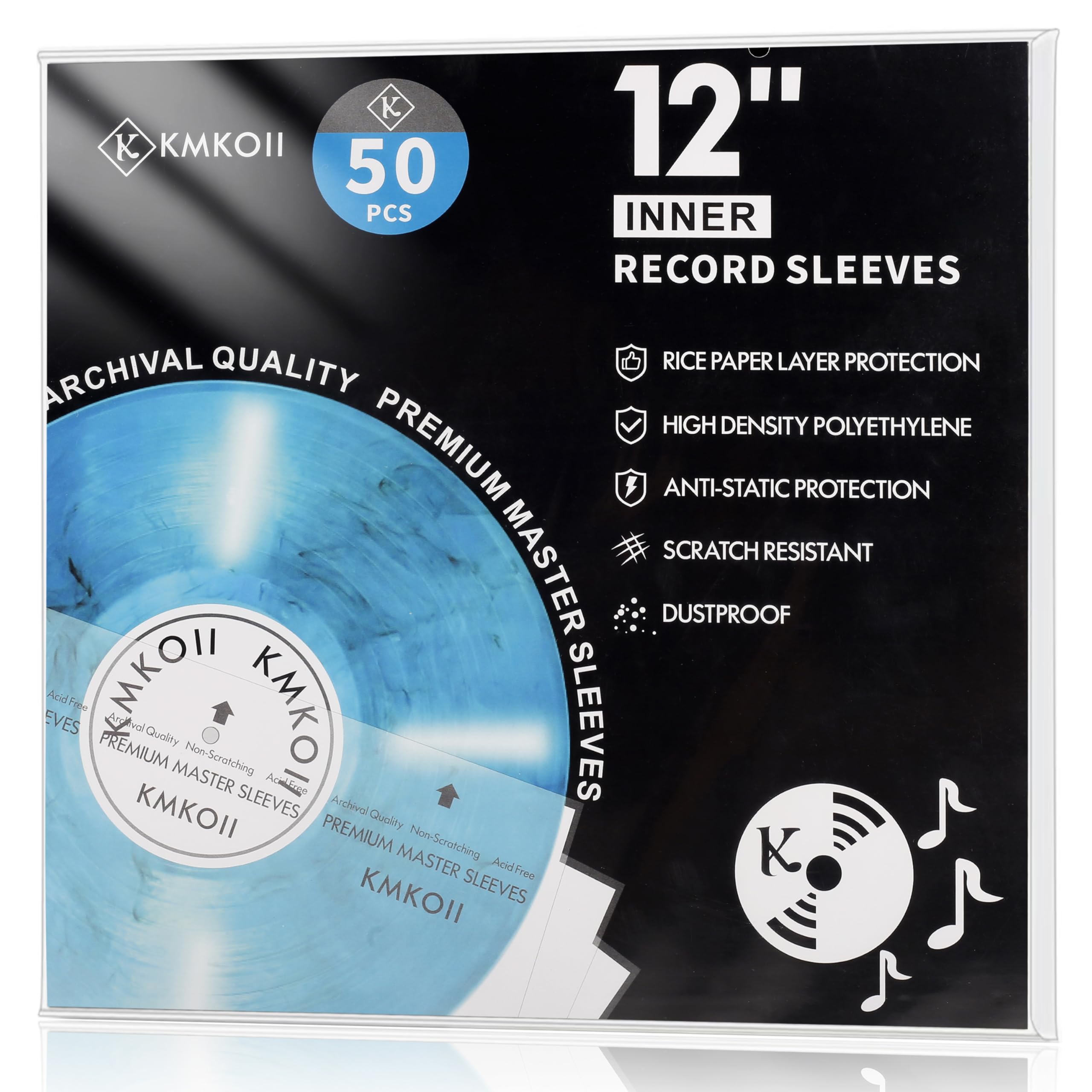 Buste Interne Vinili 33 Giri,50 Pz. 12 Pollici Buste Vinili 33 Giri Interne Antistatiche+AntiGraffio,3 Strati HDPE+Carta Buste Dischi Vinile per 33,Cover Vinile 33 Giri Protezione Copertine