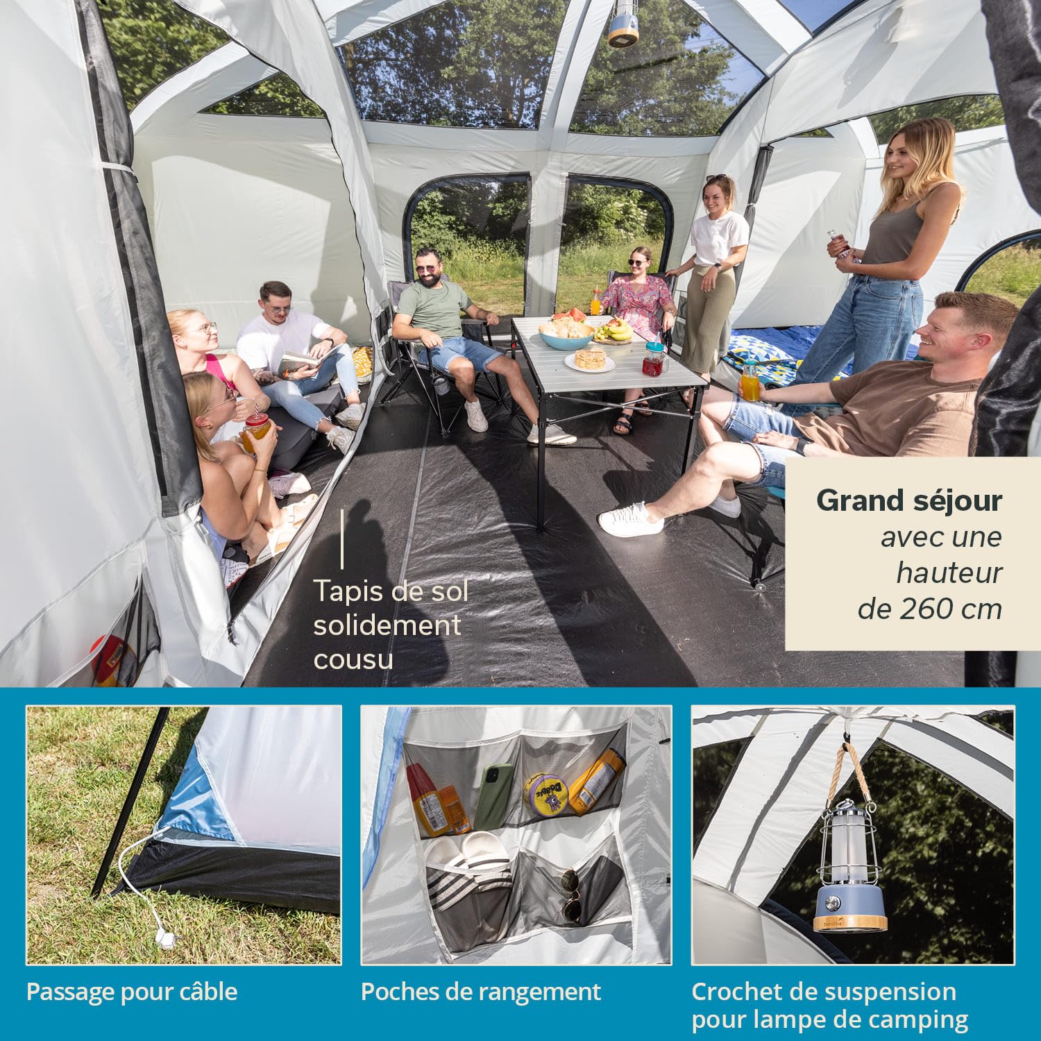 Skandika Tonsberg Tente de camping 5/10 personnes avec peau unique, toit en maille, chapiteau amovible, hauteur debout 2 m, sol de tente cousu, colonne d'eau 4000 mm | Grande tente familiale