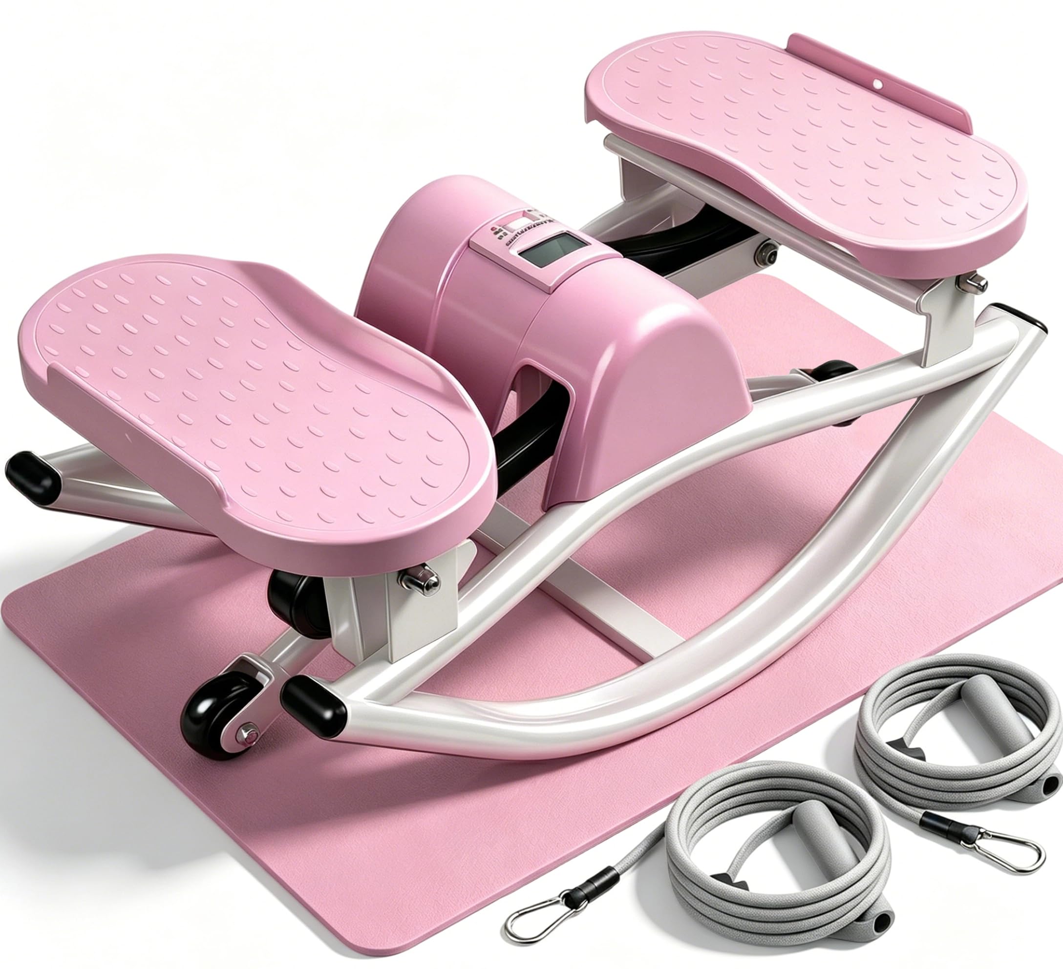 Rock Stepper Side to Side, Rocking Stepper with Lateral Motion, Compact Side Stepper for Home &amp; Apartment, Low Impact Workout Machine with Resistance Bands &amp; Non-Slip Mat (Pink)